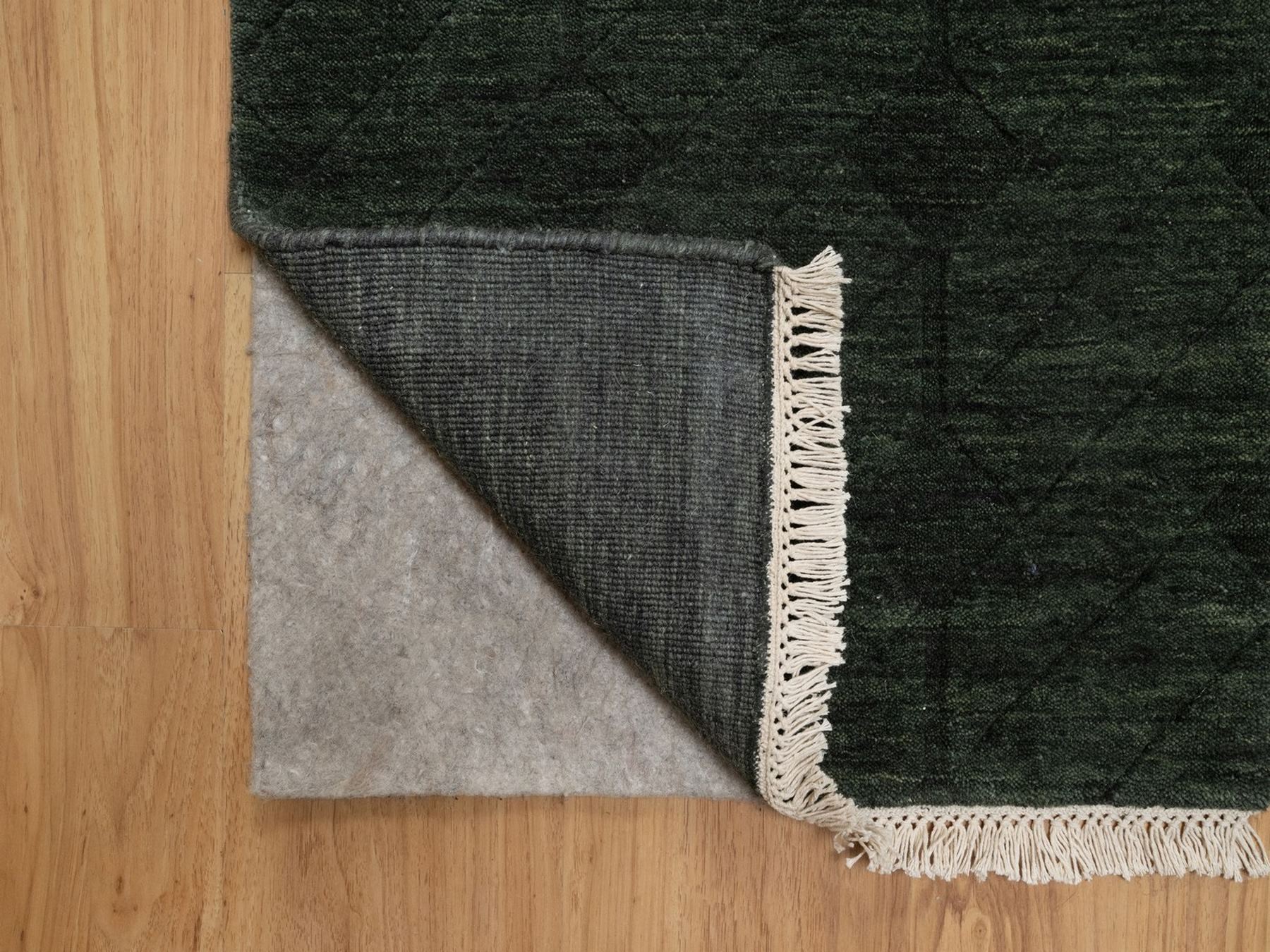 2'x2'9" Seaweed Green, Stripes Design, Hand Loomed, Pure Wool, Sample, Mat, Oriental Rug HR91780 - Image 3