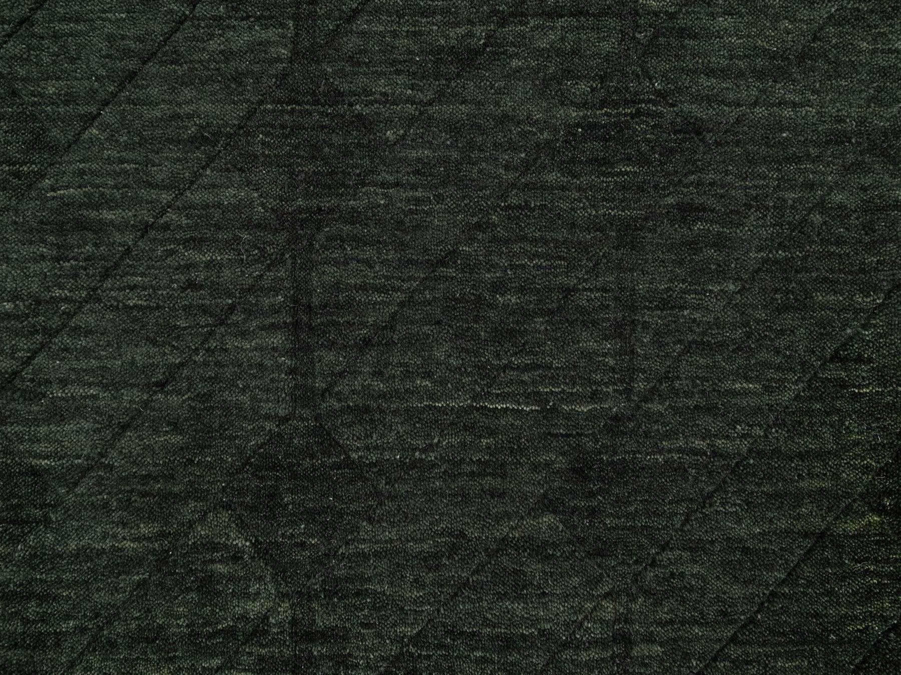 2'x2'9" Seaweed Green, Stripes Design, Hand Loomed, Pure Wool, Sample, Mat, Oriental Rug HR91780 - Image 5