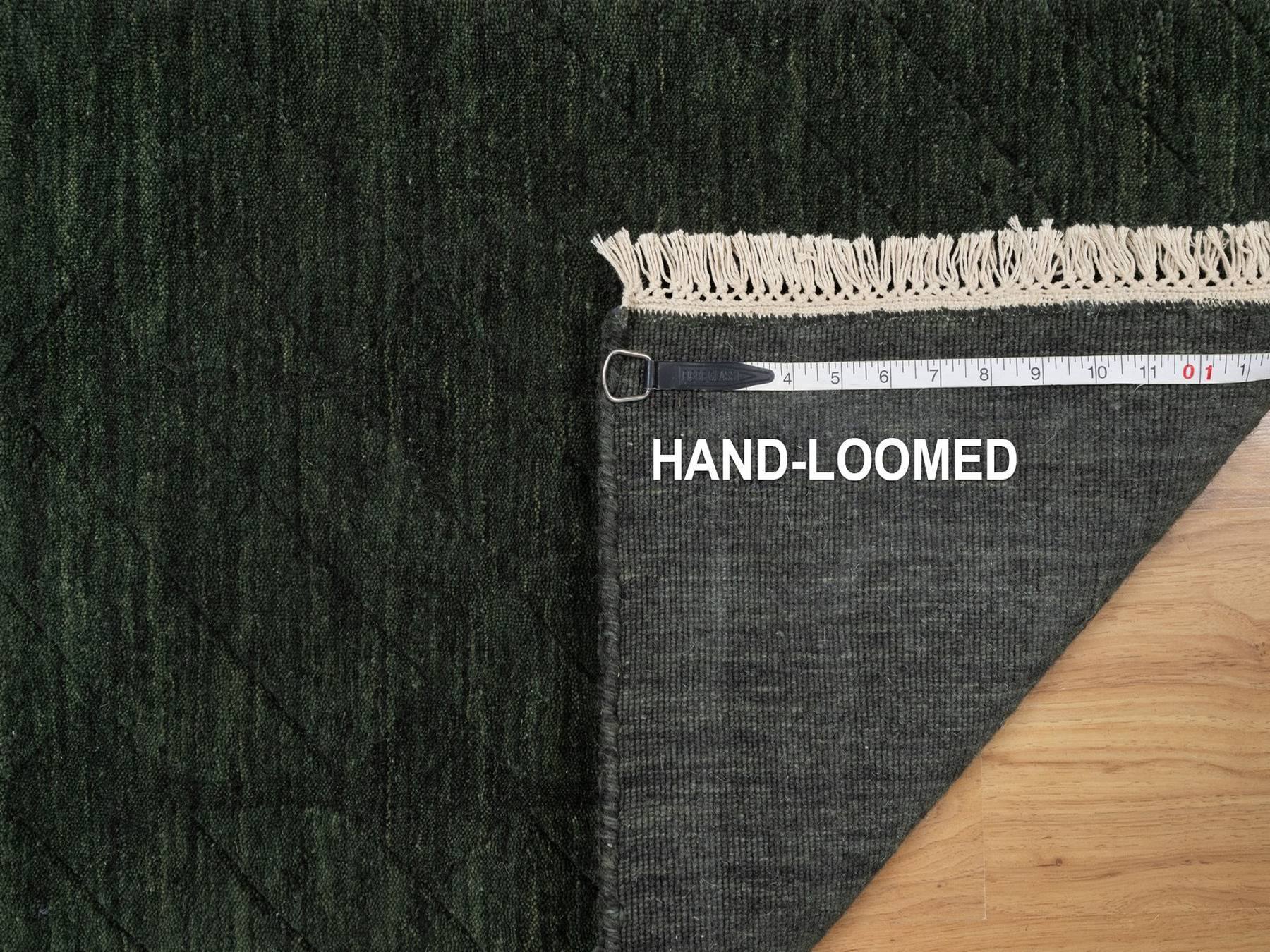 2'x2'9" Seaweed Green, Stripes Design, Hand Loomed, Pure Wool, Sample, Mat, Oriental Rug HR91780 - Image 8