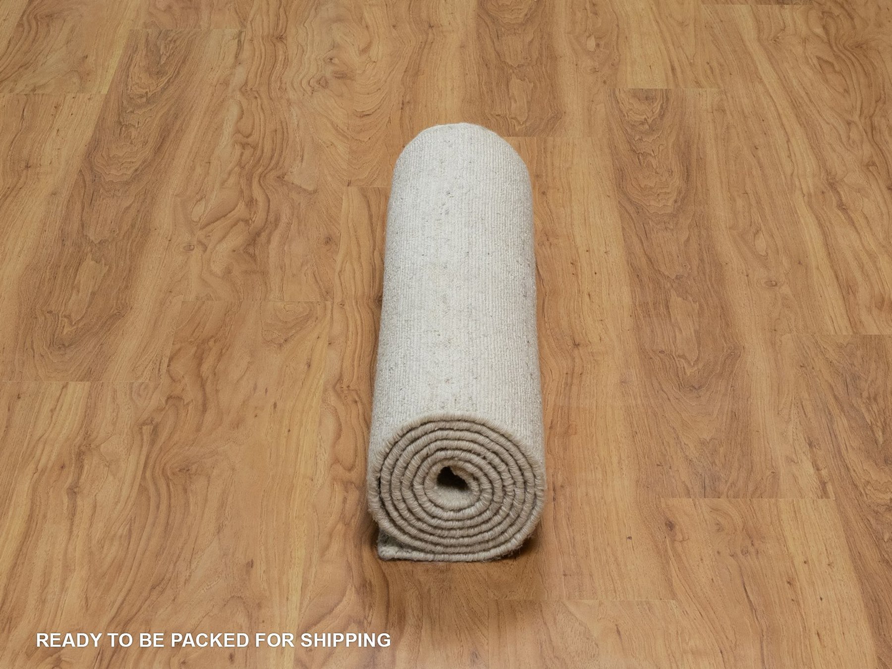 2'7"x8' Whisper White, Hand Loomed, Undyed Natural Wool, Vertical Stripes Design with Salt and Pepper Effect, Runner, Oriental Rug HR91792 - Image 6