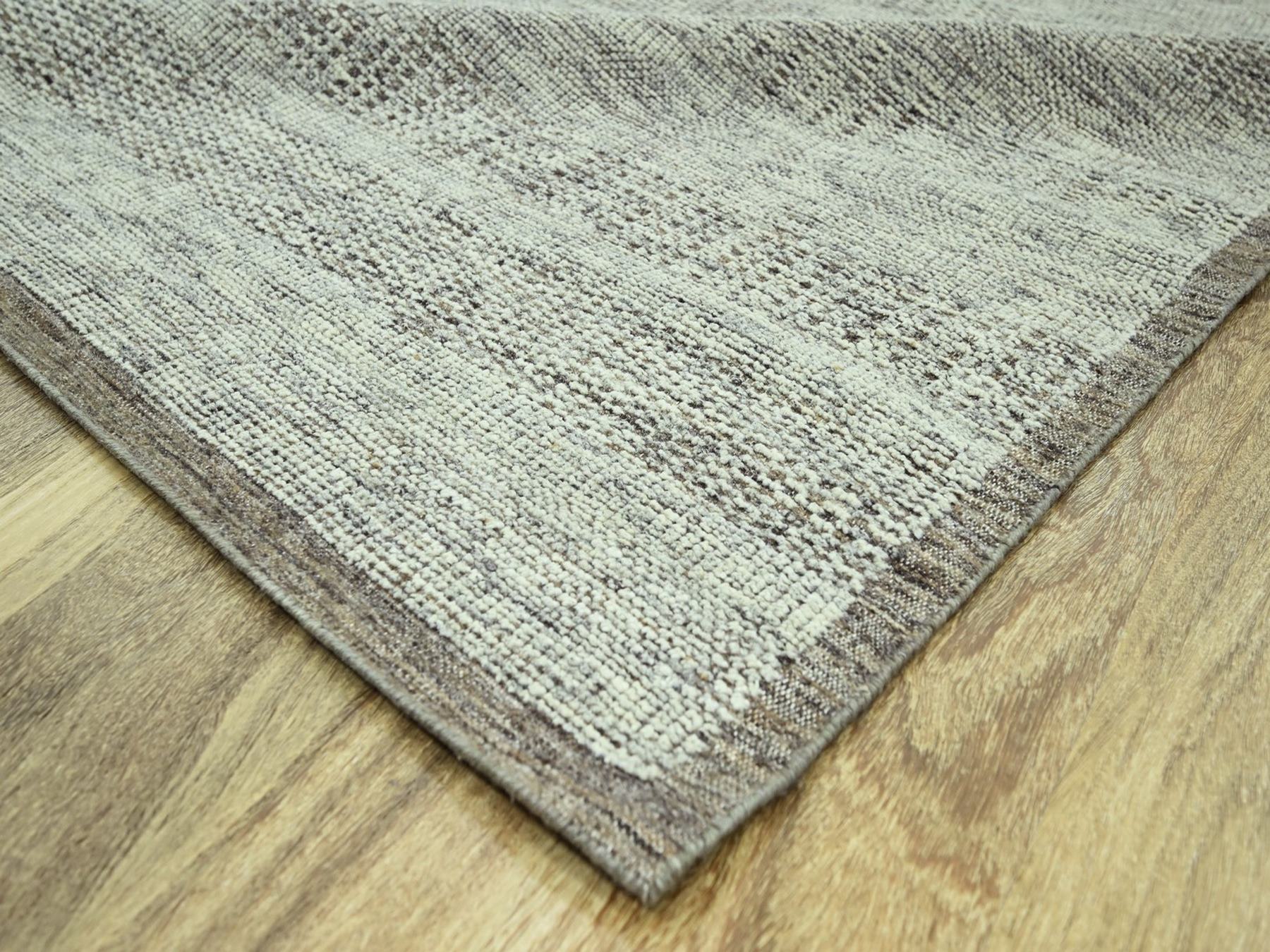 12'1"x15' Carob Brown and Ivory, Distressed and Oxidized Grass Design with Exposed Warps, 100% Wool, Hand Knotted, XL, Oversized, Oriental Rug HR76693 - Image 7