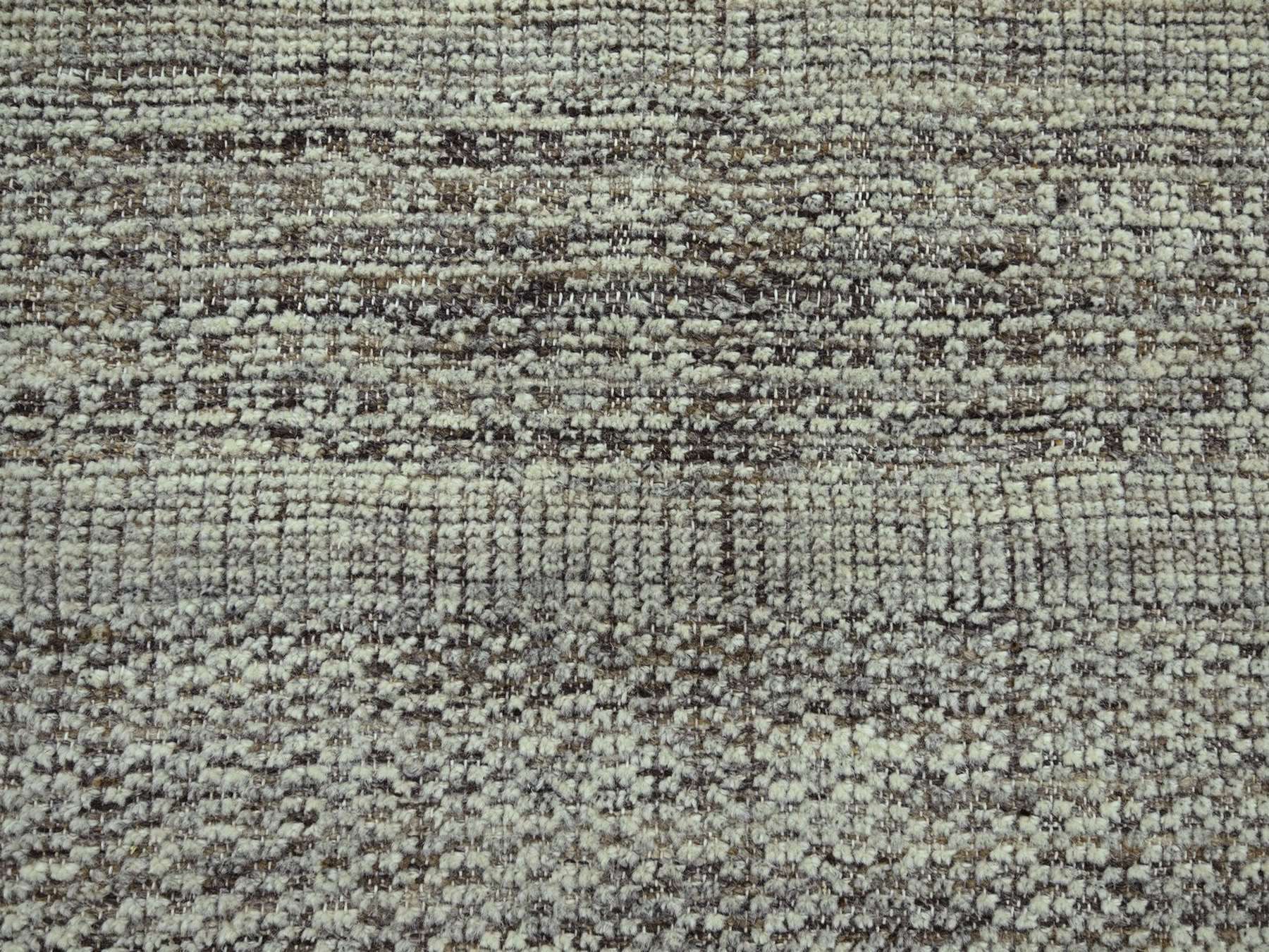 12'1"x15' Carob Brown and Ivory, Distressed and Oxidized Grass Design with Exposed Warps, 100% Wool, Hand Knotted, XL, Oversized, Oriental Rug HR76693 - Image 5