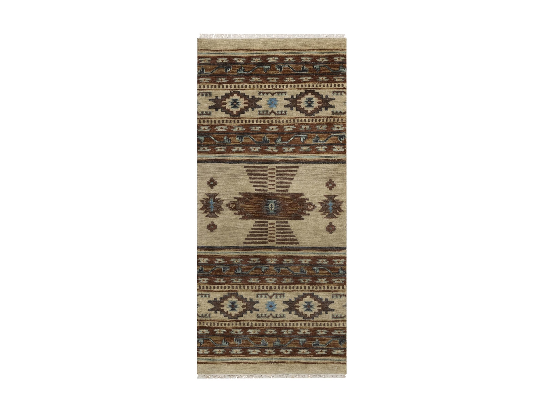 2'7"x5'10" Bone White, Southwest American Indian Design with Piled Construction, Hand Knotted, 100% Wool, Plush and Lush, Runner, Oriental Rug HR91835