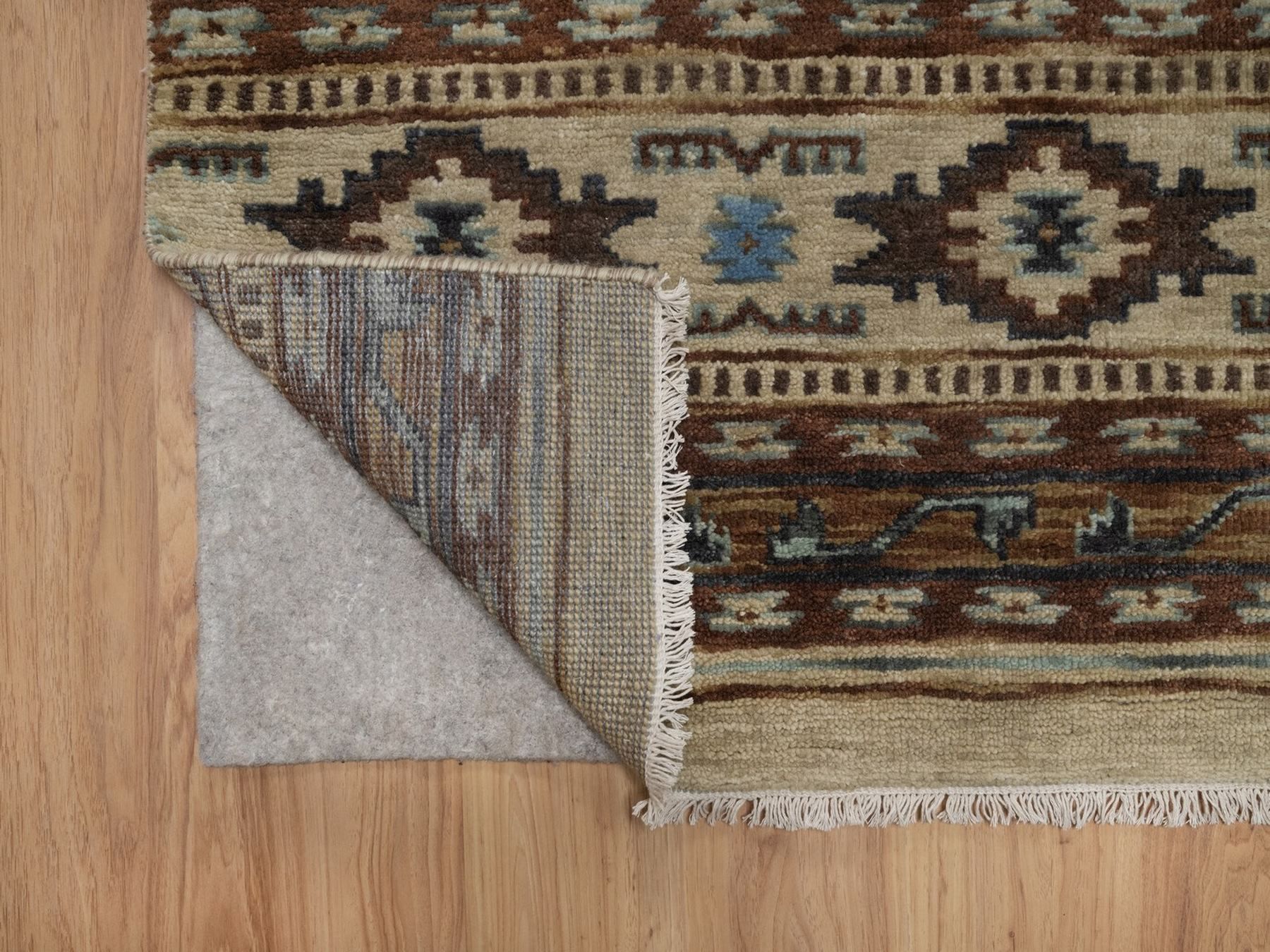 2'7"x5'10" Bone White, Southwest American Indian Design with Piled Construction, Hand Knotted, 100% Wool, Plush and Lush, Runner, Oriental Rug HR91835 - Image 6