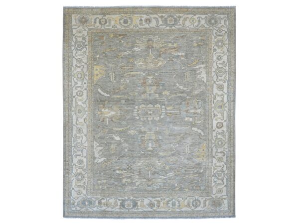8'x10' Battleship Gray, Peshawar with Heriz All Over Design, Hand Knotted, Densely Woven, Aryana Collection, High Mountain Wool, Vegetable Dyes, Oriental Rug HR20991