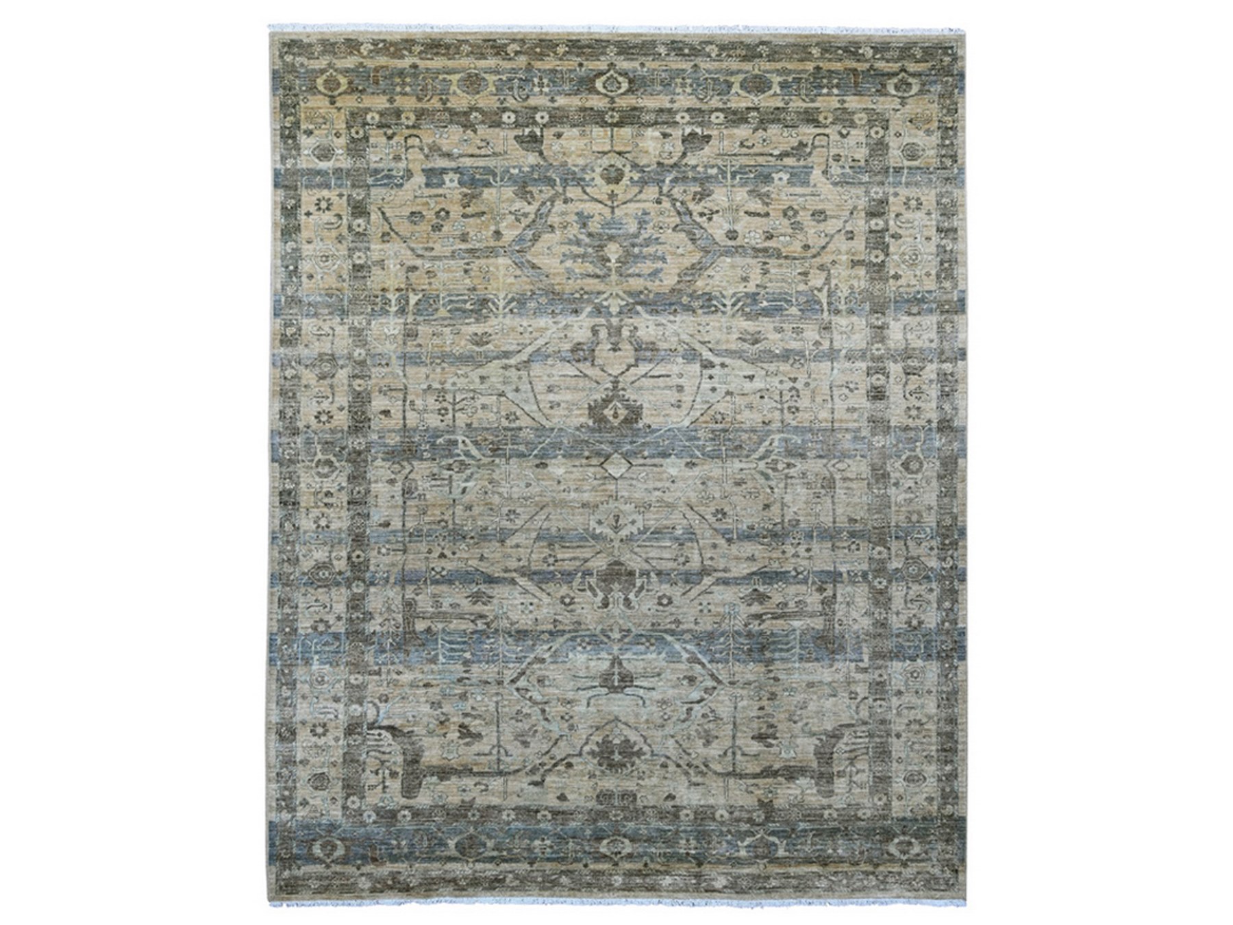 8'2"x10'1" Light Brown, Bijar Garus Design with Distinct Abrash, Peshawar, Hand Knotted, 100% Wool, Vegetable Dyes, Oriental Rug HR21045