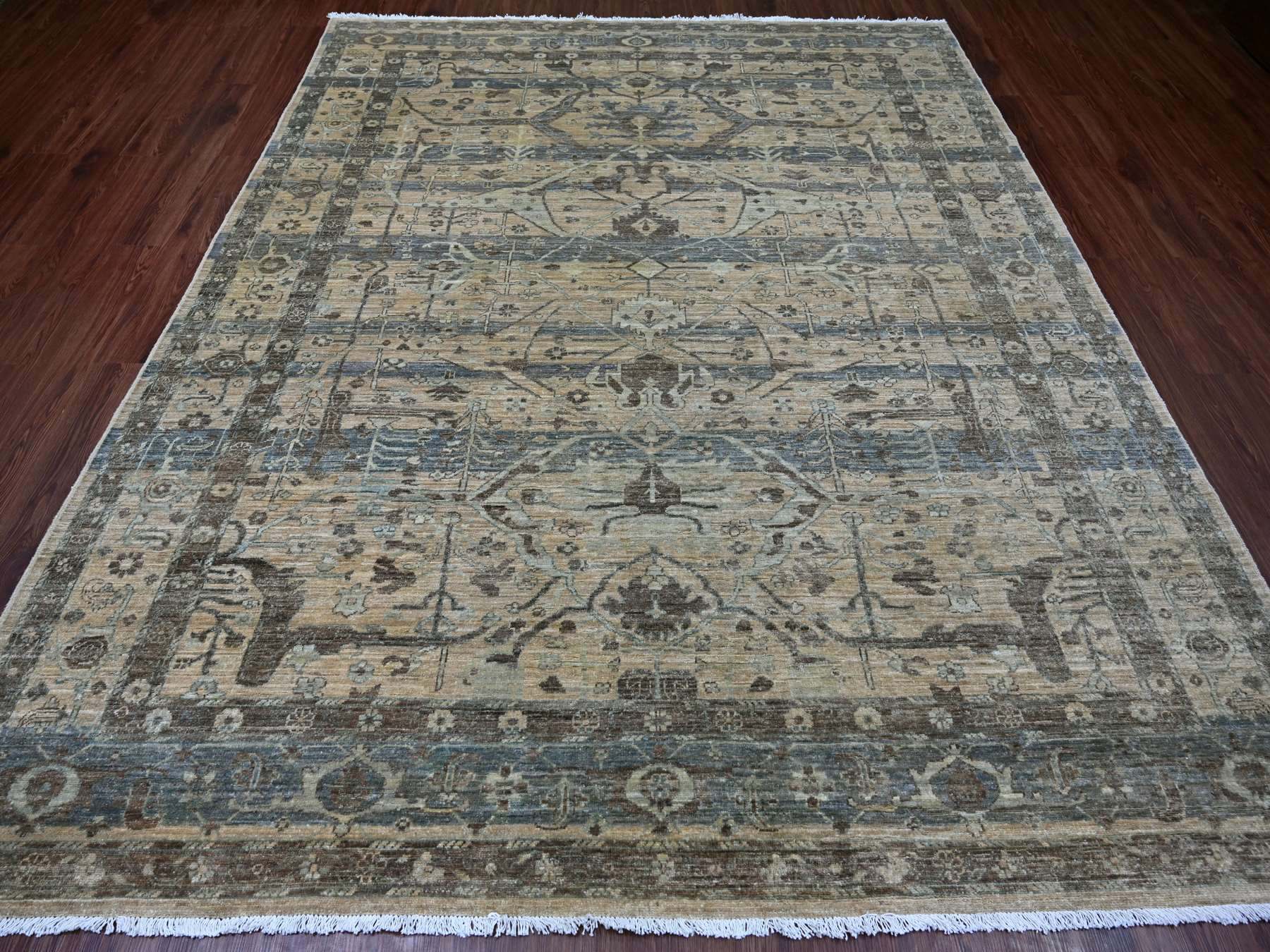 8'2"x10'1" Light Brown, Bijar Garus Design with Distinct Abrash, Peshawar, Hand Knotted, 100% Wool, Vegetable Dyes, Oriental Rug HR21045 - Image 2