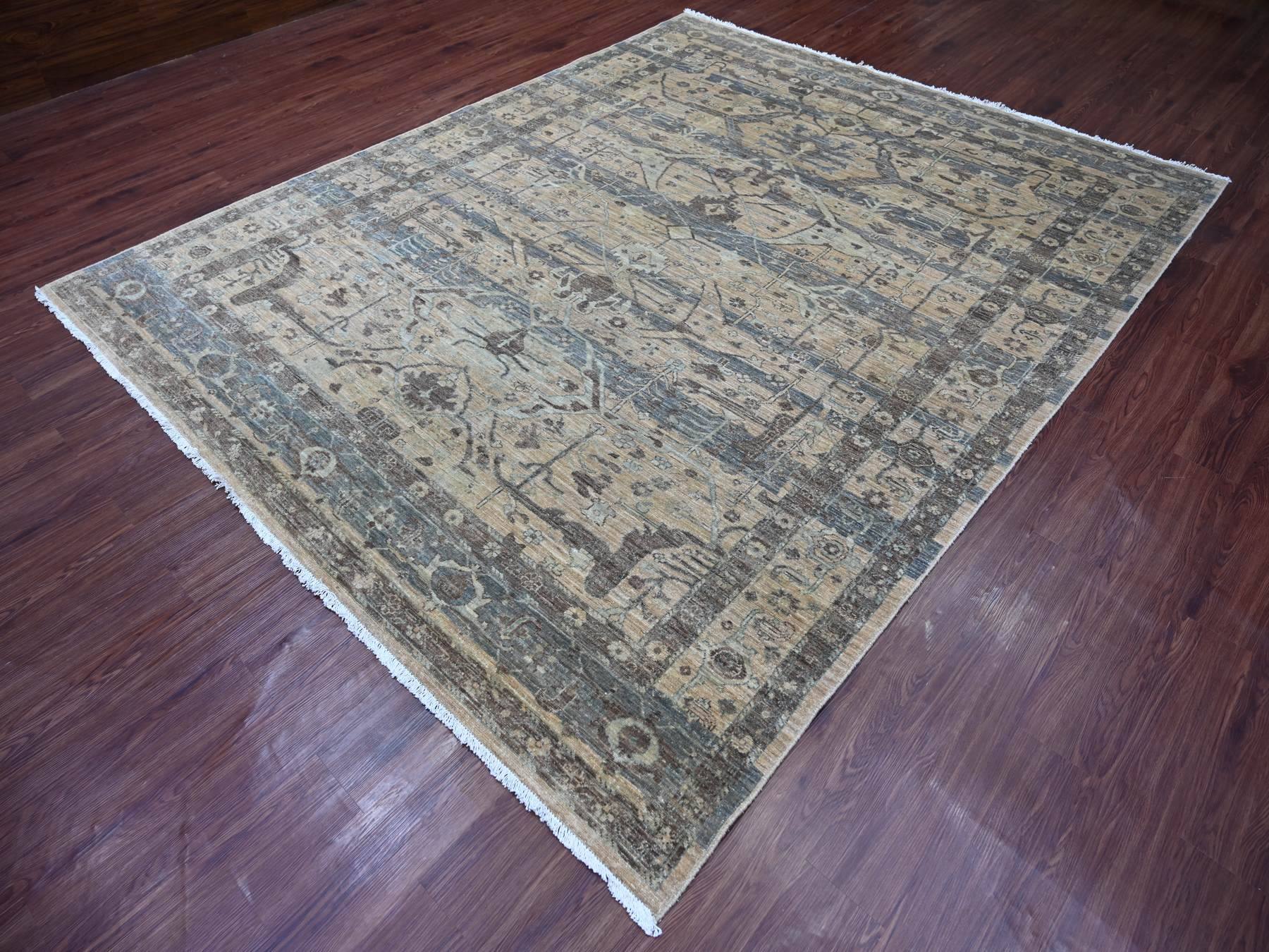 8'2"x10'1" Light Brown, Bijar Garus Design with Distinct Abrash, Peshawar, Hand Knotted, 100% Wool, Vegetable Dyes, Oriental Rug HR21045 - Image 3
