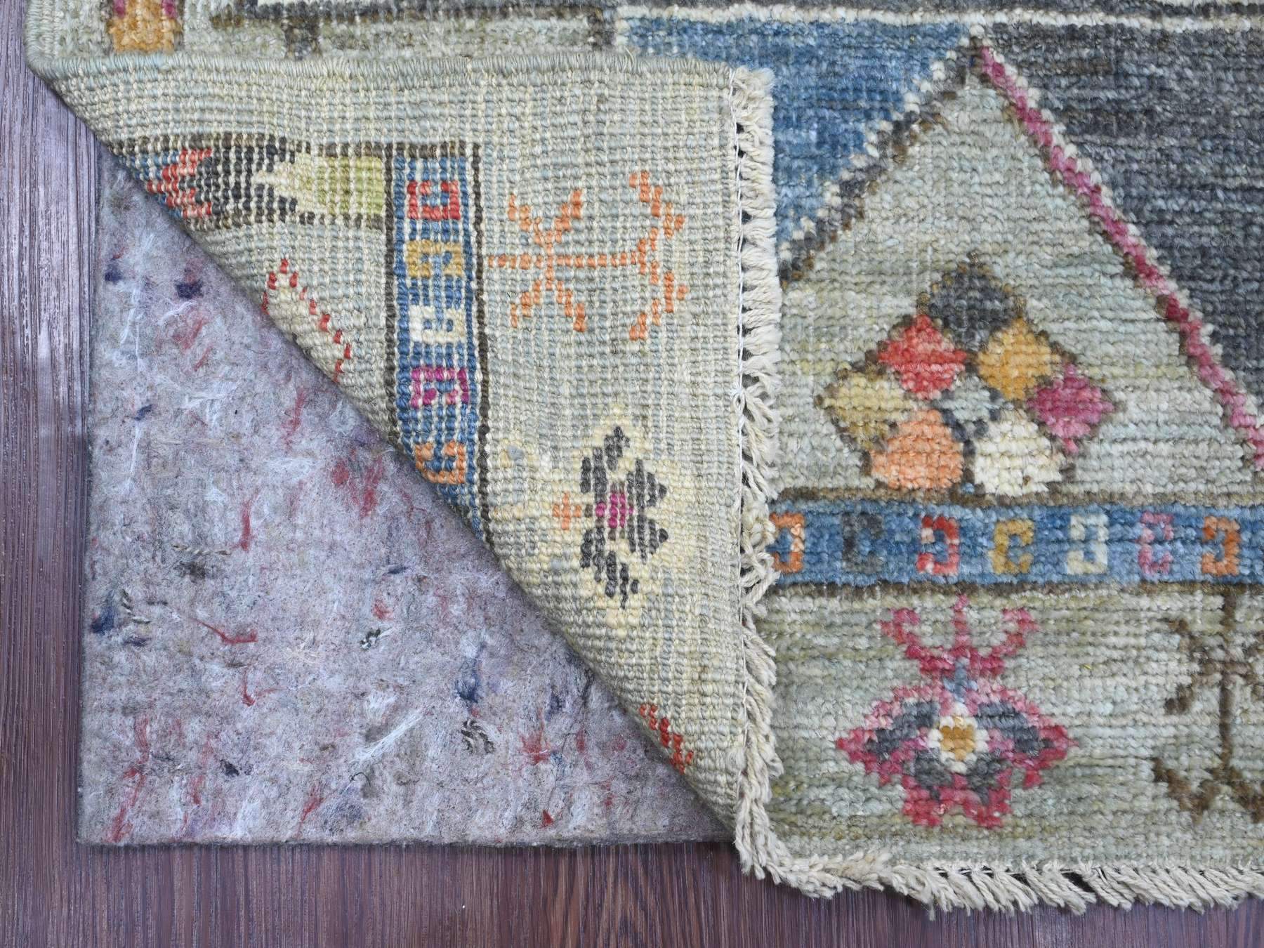 2'10"x11'8" Spanish Gray, Hand Knotted, Anatolian Village Inspired Design, Geometric Medallions, Pure Wool, Vegetable Dyes, Runner, Oriental Rug HR21079 - Image 2