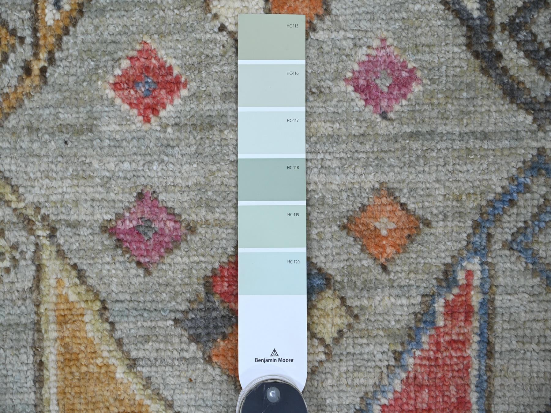 2'10"x11'8" Spanish Gray, Hand Knotted, Anatolian Village Inspired Design, Geometric Medallions, Pure Wool, Vegetable Dyes, Runner, Oriental Rug HR21079 - Image 3