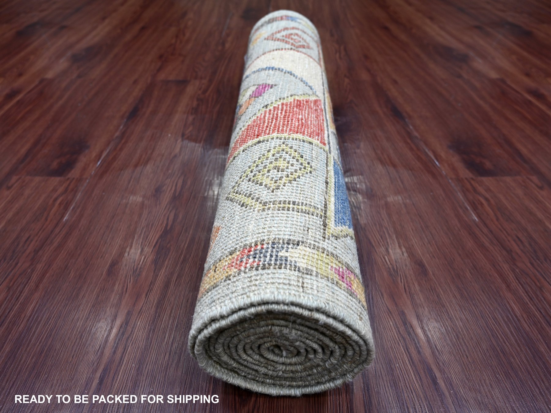 2'10"x11'8" Spanish Gray, Hand Knotted, Anatolian Village Inspired Design, Geometric Medallions, Pure Wool, Vegetable Dyes, Runner, Oriental Rug HR21079 - Image 4