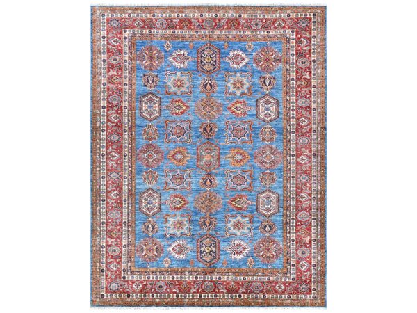 9'2"x11'10" Denim Blue Caucasian Design Super Kazak Soft Organic Wool Hand Knotted Oriental Rug HR61147