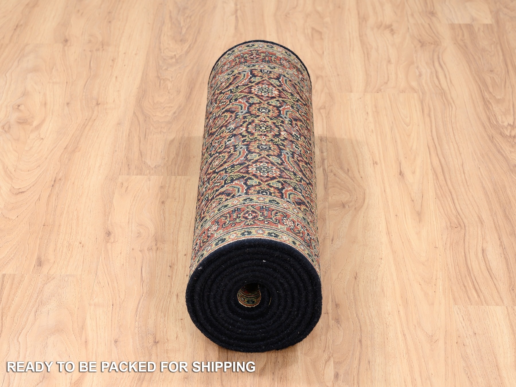 2'8"x9'9" Pitch Black Wool Herati All Over Fish Design 250 KPSI Hand Knotted Dense Weave Oriental Runner Rug HR63011 - Image 6