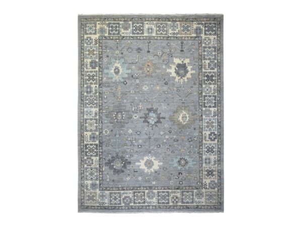 9'x12' Stone Gray, Afghan Wool Hand Knotted, Fine Peshawar, Heriz Design Small Animal and Human Figurines, Densely Woven Oriental Rug HR71451