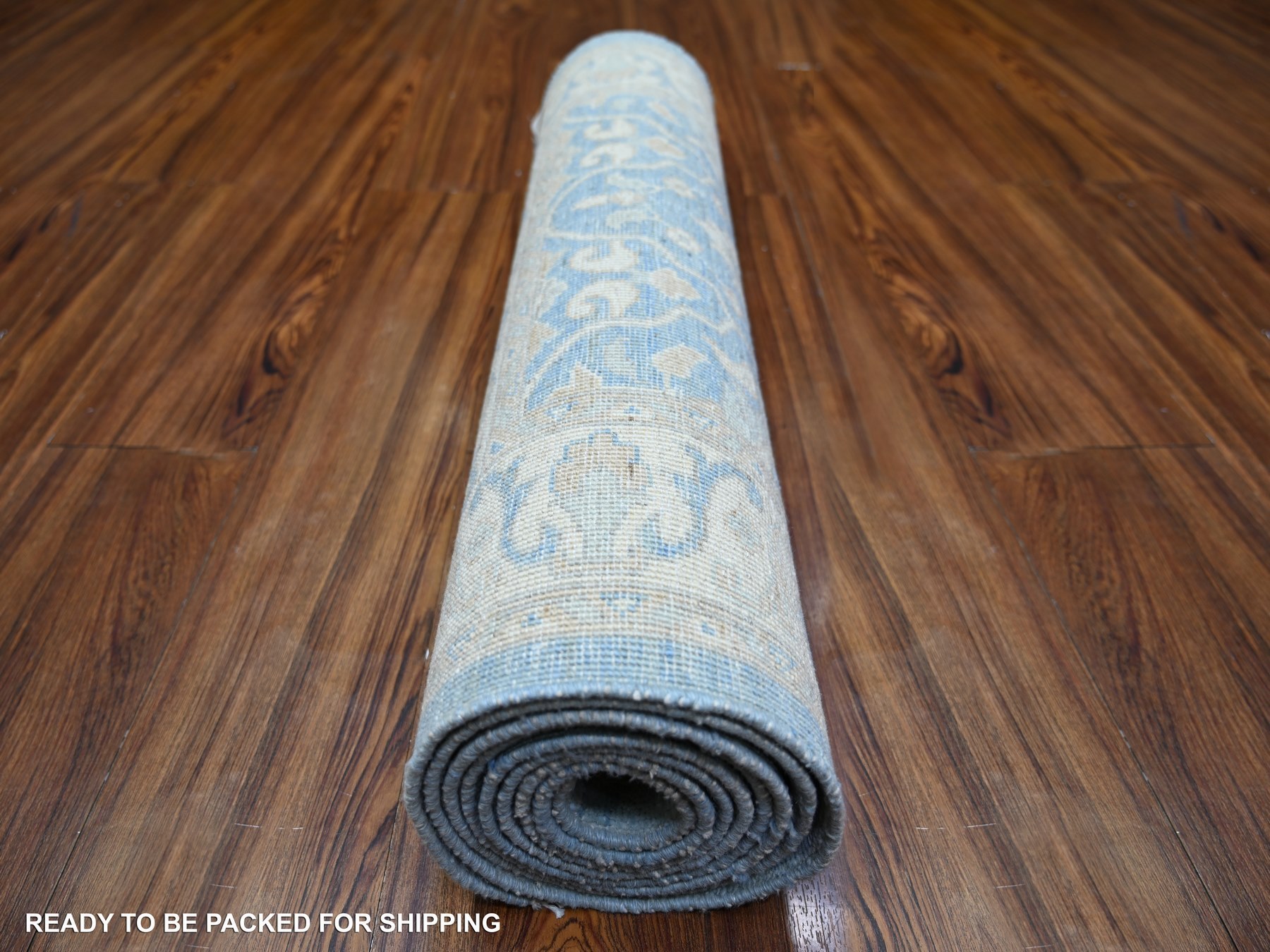 2'7"x9'8" Beau Blue, Natural Dyes Finer Peshawar with Soft Colors, 100% Wool Hand Knotted, Runner Oriental Rug HR73688 - Image 4