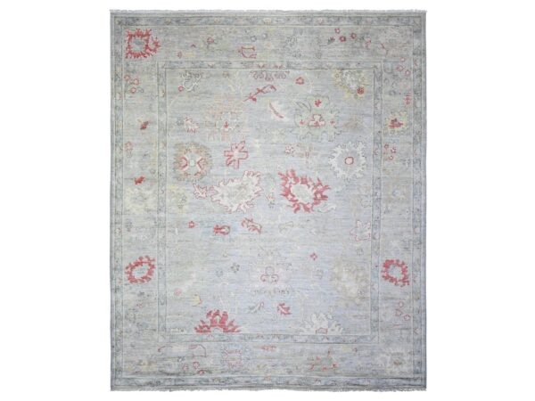 8'3"x9'8" Silver Gray, Natural Dyes Afghan Angora Oushak with Soft Colors, Extra Soft Wool Hand Knotted, Oriental Rug HR73799