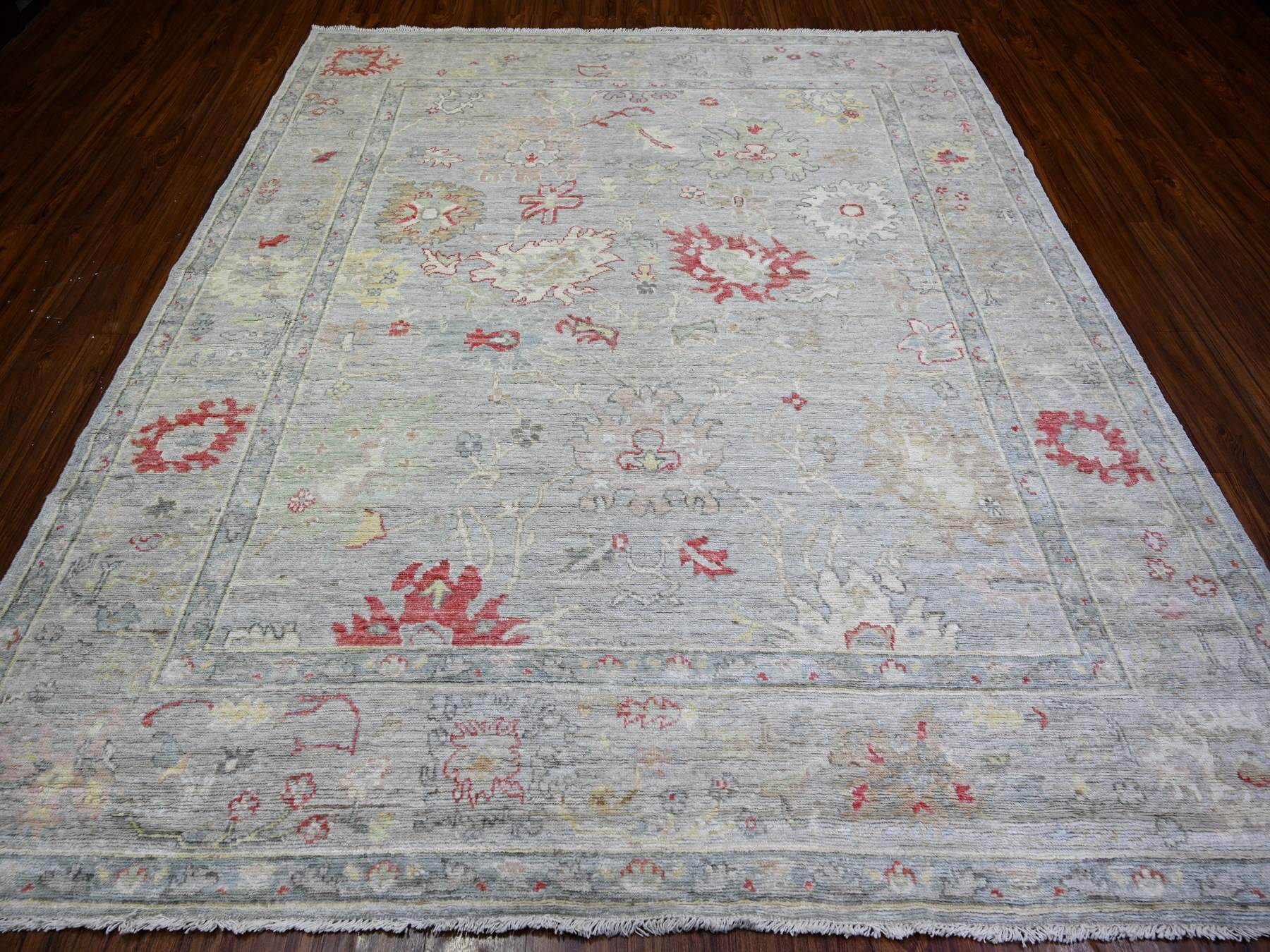8'3"x9'8" Silver Gray, Natural Dyes Afghan Angora Oushak with Soft Colors, Extra Soft Wool Hand Knotted, Oriental Rug HR73799 - Image 3