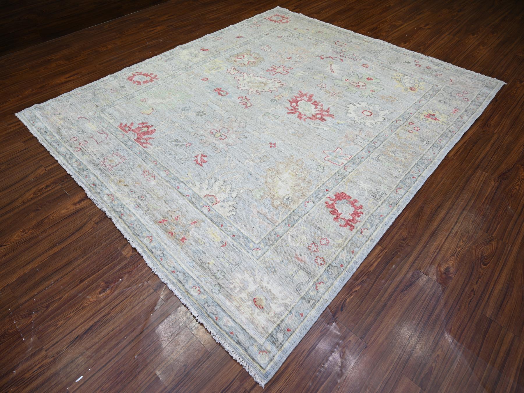 8'3"x9'8" Silver Gray, Natural Dyes Afghan Angora Oushak with Soft Colors, Extra Soft Wool Hand Knotted, Oriental Rug HR73799 - Image 4