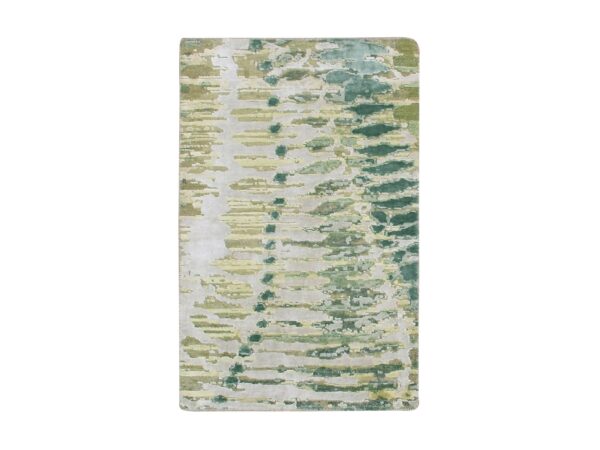 2'x3' Greener Pastures, Hand Knotted, 100% Silk Crocodile Safari Design, Mat Oriental Rug HR75423