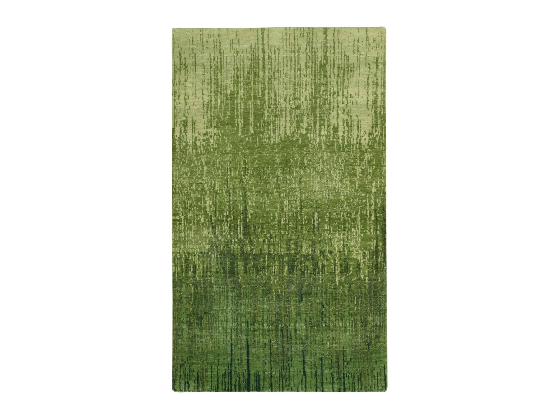 3'x5'3" Shades of Green, Vertical Ombre Design, Hand Knotted, Soft and Vibrant Wool, Oriental Rug HR75517