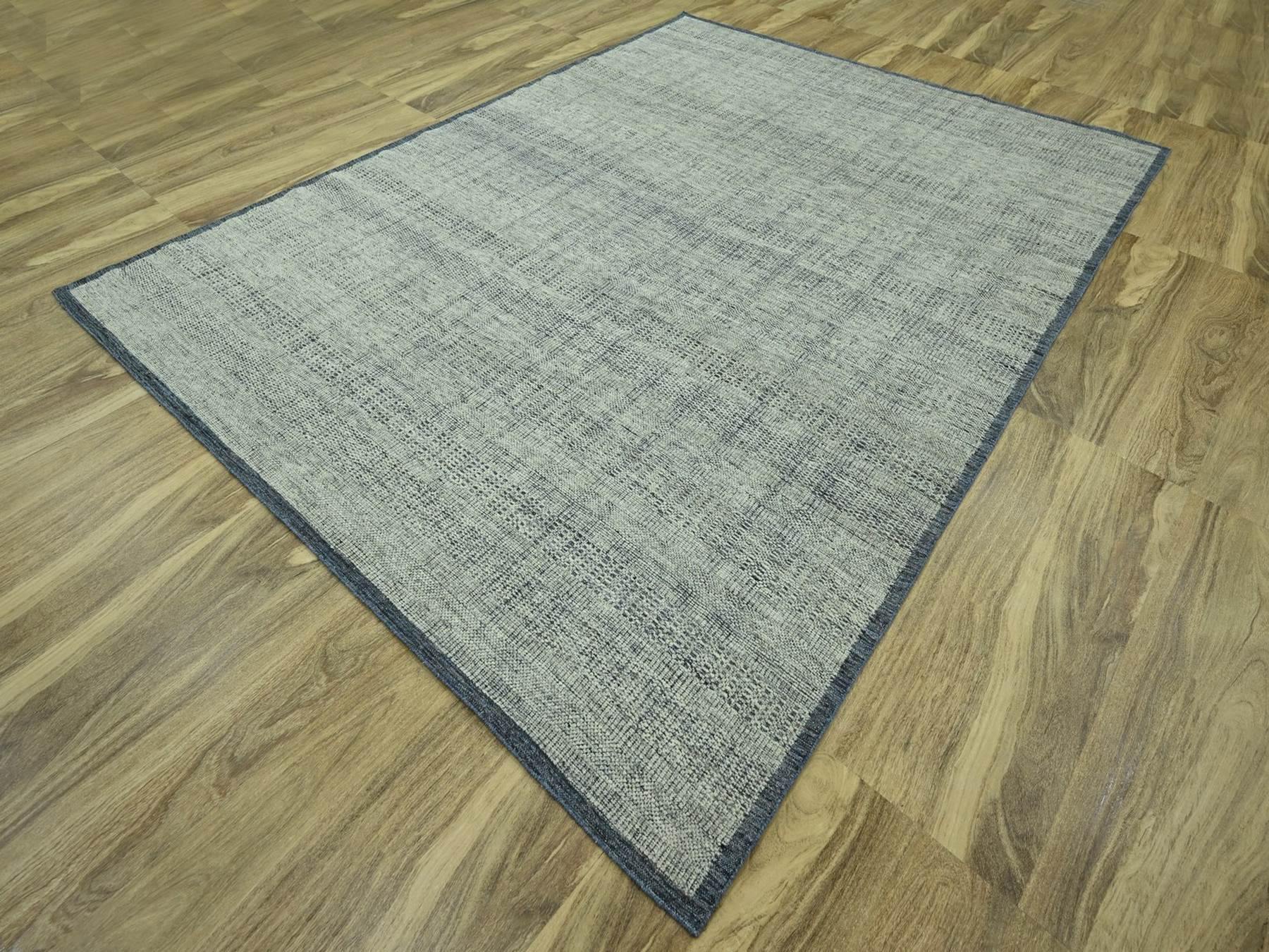 8'10"x11'10" Astros Navy Blue with Ivory, Hand Knotted, Distressed and Oxidized Grass Design, Organic Wool, Oriental Rug HR76695 - Image 3