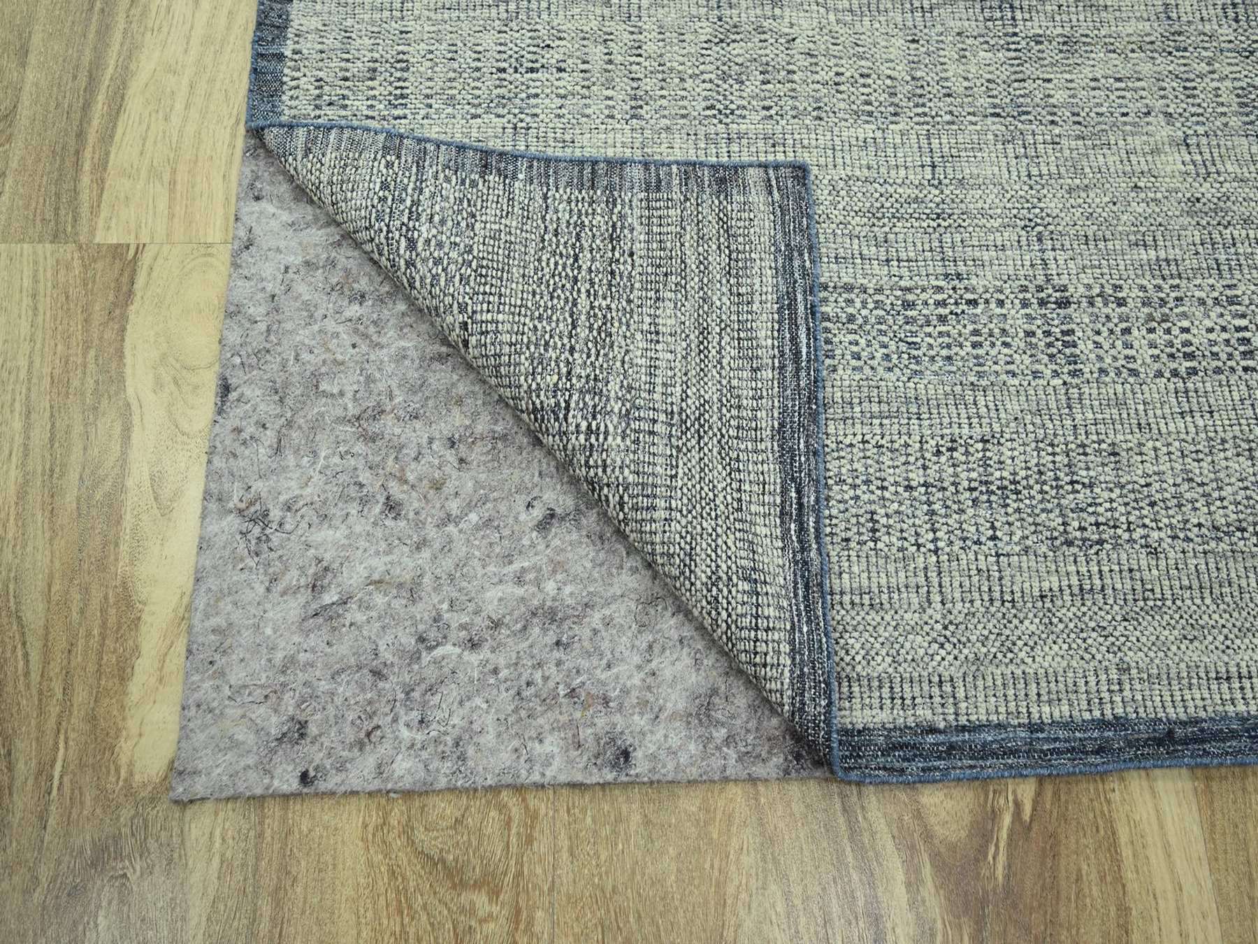 8'10"x11'10" Astros Navy Blue with Ivory, Hand Knotted, Distressed and Oxidized Grass Design, Organic Wool, Oriental Rug HR76695 - Image 4