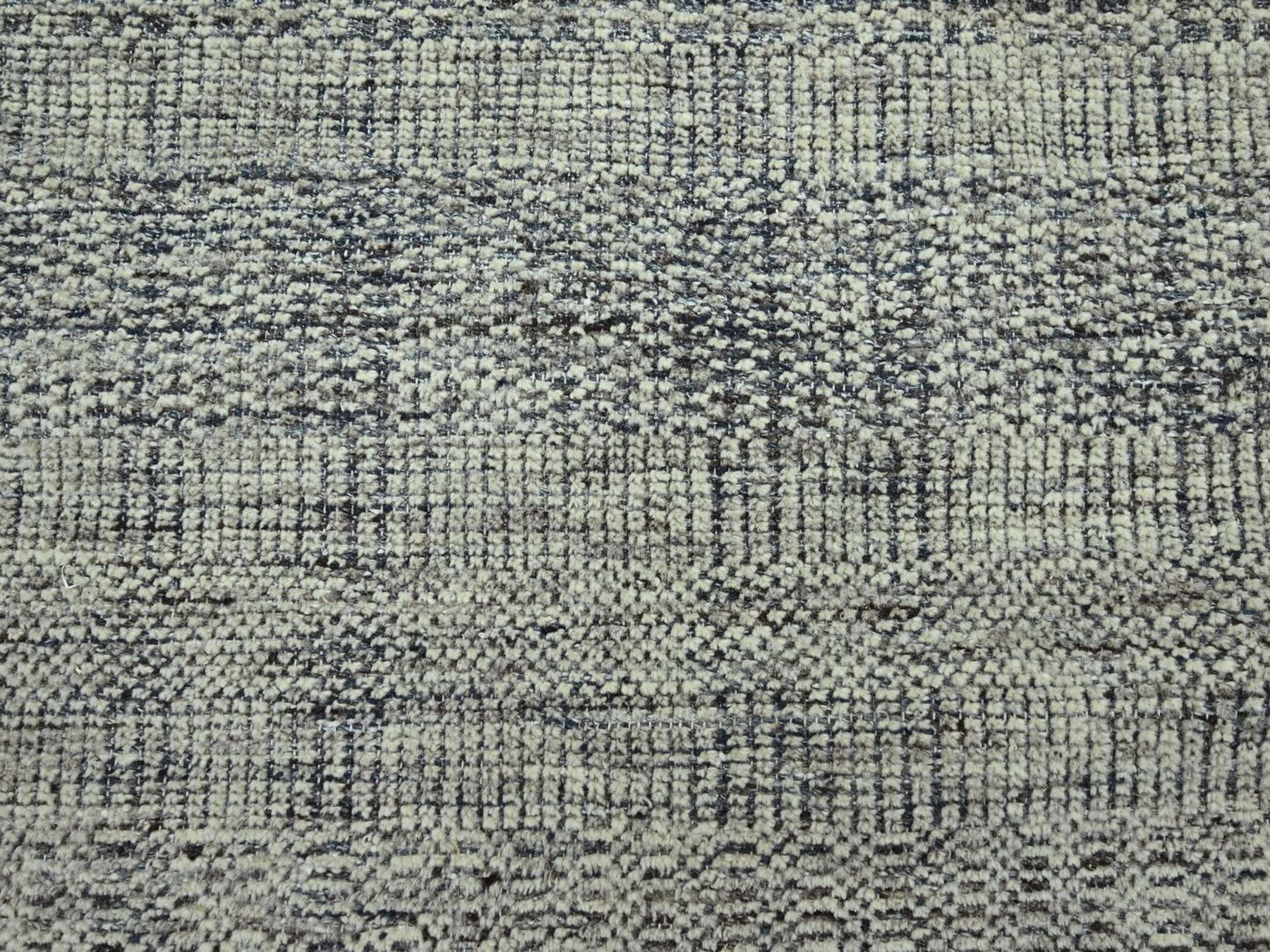 8'10"x11'10" Astros Navy Blue with Ivory, Hand Knotted, Distressed and Oxidized Grass Design, Organic Wool, Oriental Rug HR76695 - Image 8