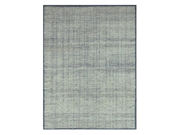 8'10"x12'1" Imperial Blue with Ivory, Hand Knotted, Organic Wool, Oxidized Grass Design with Exposed Warps, Distressed, Oriental Rug HR76707