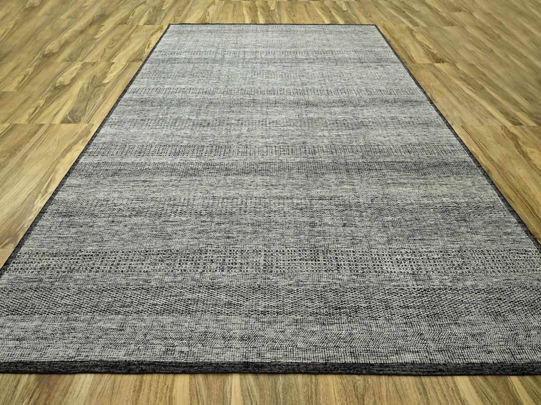 10'x14' Caviar Black with Ivory, Hand Knotted, Organic Wool, Distressed, Oxidized Grass Design with Exposed Warps, Oriental Rug HR76713 - Image 2