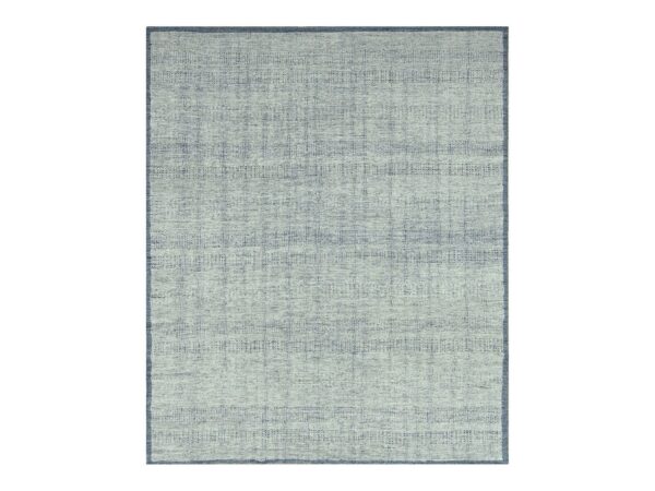 8'2"x10' Midnight Blue and Ivory, Hand Knotted, 100% Wool, Oxidized and Distressed Grass Design with Exposed Warps, Oriental Rug HR76716