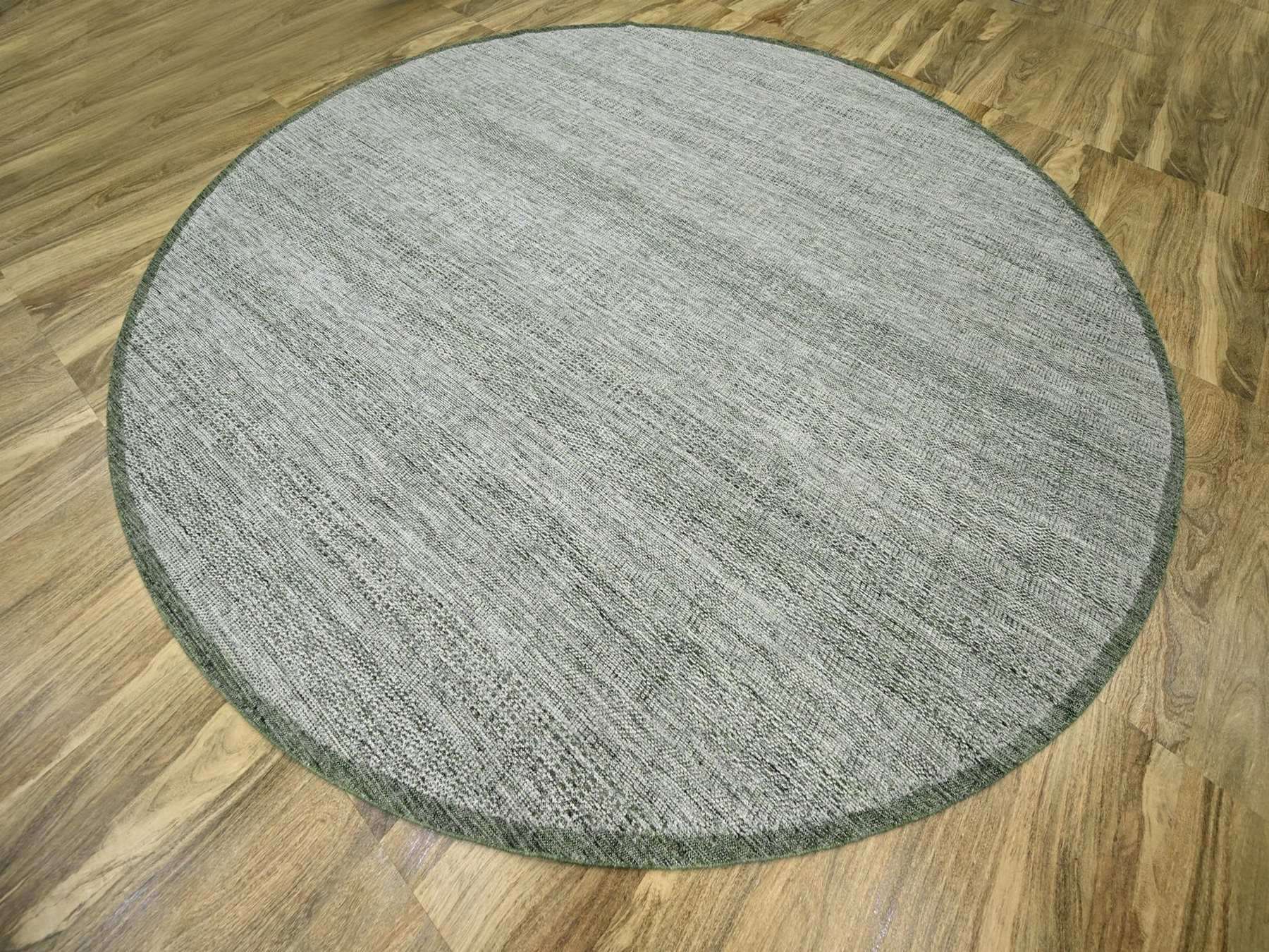 12'x12' Hunter Green, Oxidized and Distressed Grass Design with Exposed Warps, Hand Knotted, 100% Wool, Round, Oriental Rug HR76720 - Image 3