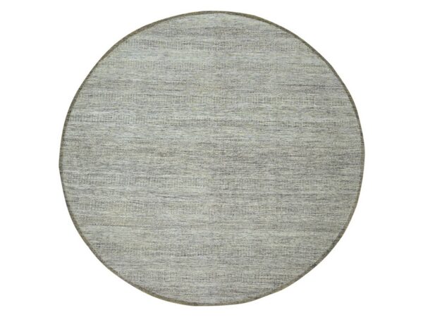 12'x12' Coffee Brown, Hand Knotted, Oxidized and Distressed Grass Design with Exposed Warps, Natural Wool, Round, Oriental Rug HR76721