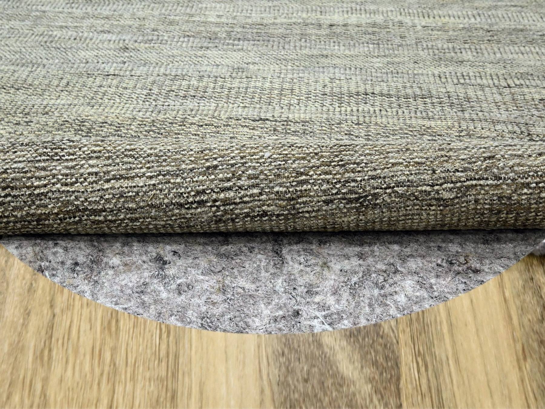 12'x12' Coffee Brown, Hand Knotted, Oxidized and Distressed Grass Design with Exposed Warps, Natural Wool, Round, Oriental Rug HR76721 - Image 4