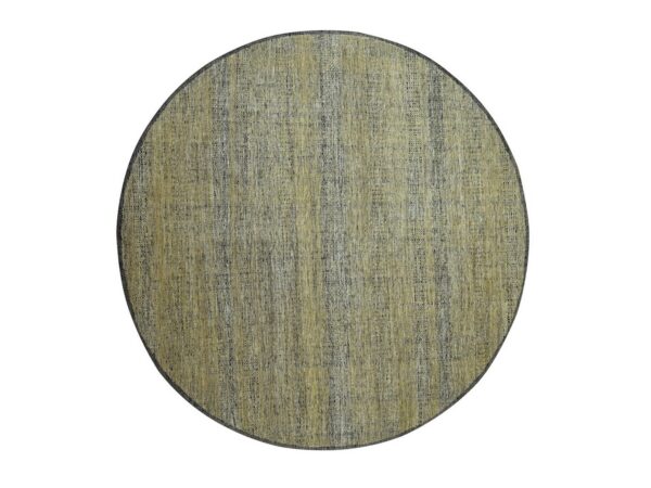 6'1"x6'1" Honey Brown with Black, Hand Knotted, Distressed and Oxidized Grass Design with Exposed Warps, Pure Wool, Round, Oriental Rug HR76730