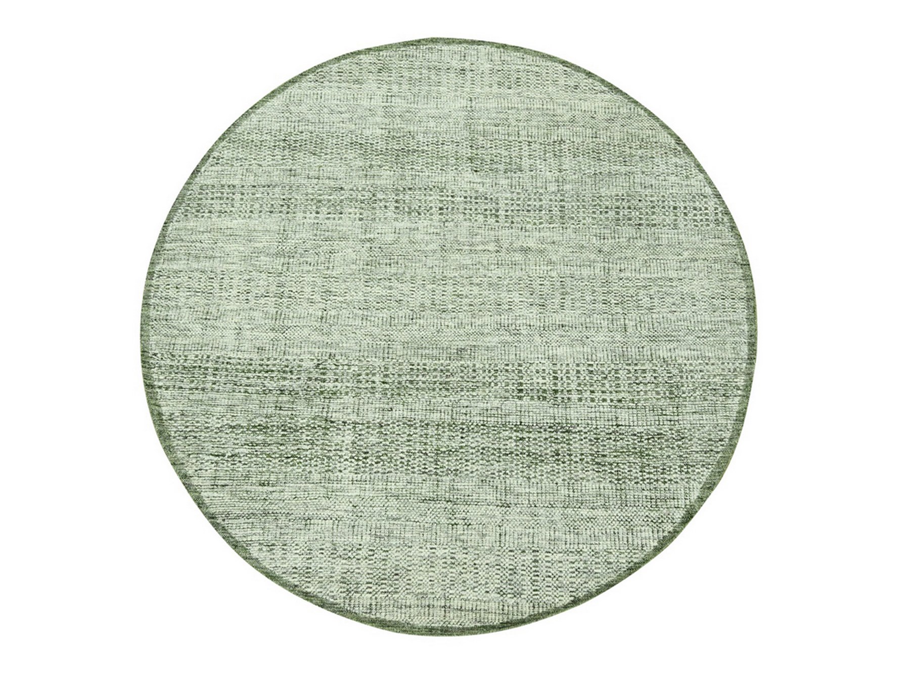 6'x6' Basil Green with Ivory, Hand Knotted, Organic Wool, Oxidized and Distressed Grass Design with Exposed Warps, Round, Oriental Rug HR76732