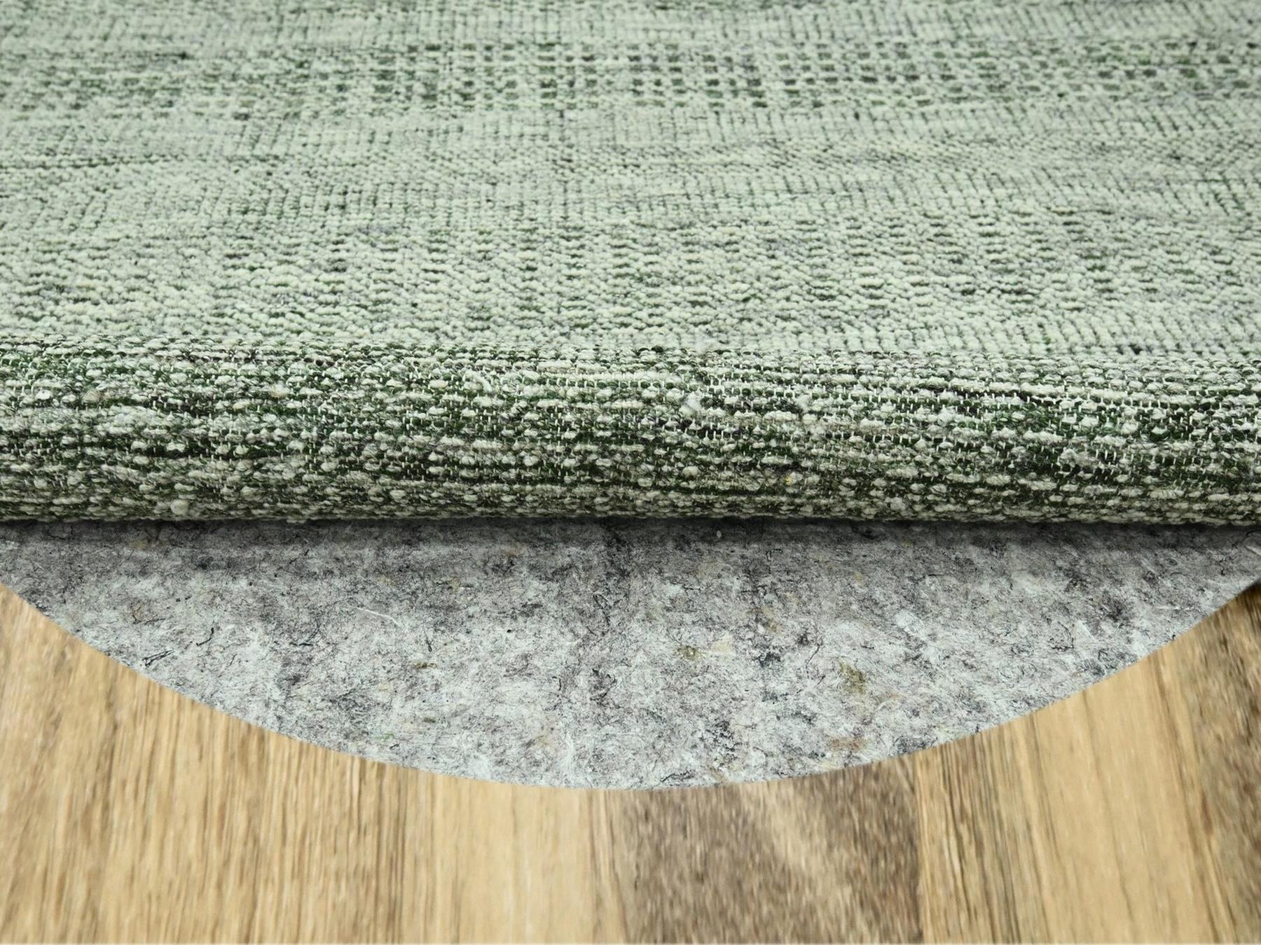 6'x6' Basil Green with Ivory, Hand Knotted, Organic Wool, Oxidized and Distressed Grass Design with Exposed Warps, Round, Oriental Rug HR76732 - Image 3