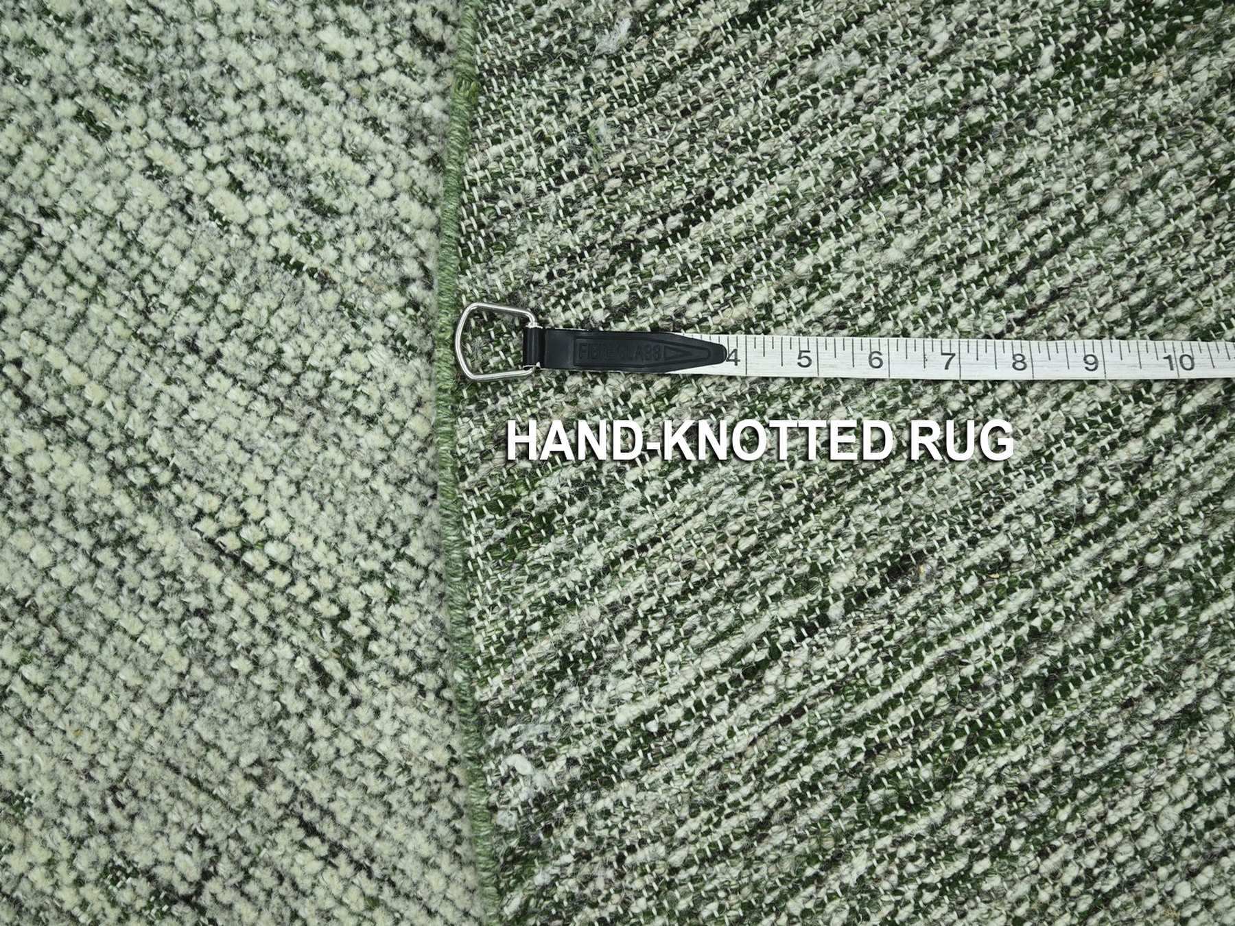6'x6' Basil Green with Ivory, Hand Knotted, Organic Wool, Oxidized and Distressed Grass Design with Exposed Warps, Round, Oriental Rug HR76732 - Image 6