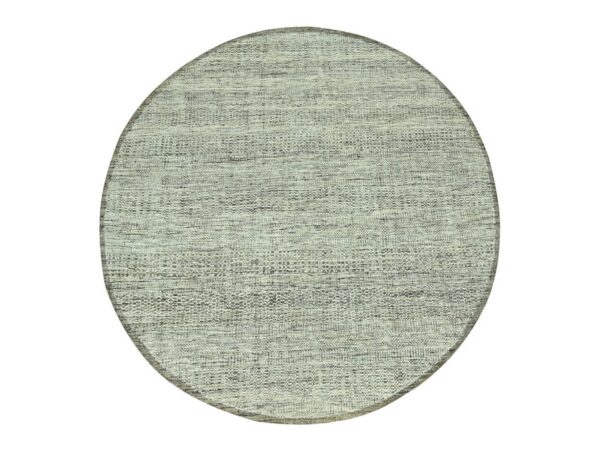 6'x6' Coconut Brown, Oxidized and Distressed Grass Design with Exposed Warps, Hand Knotted, 100% Wool, Round, Oriental Rug HR76733