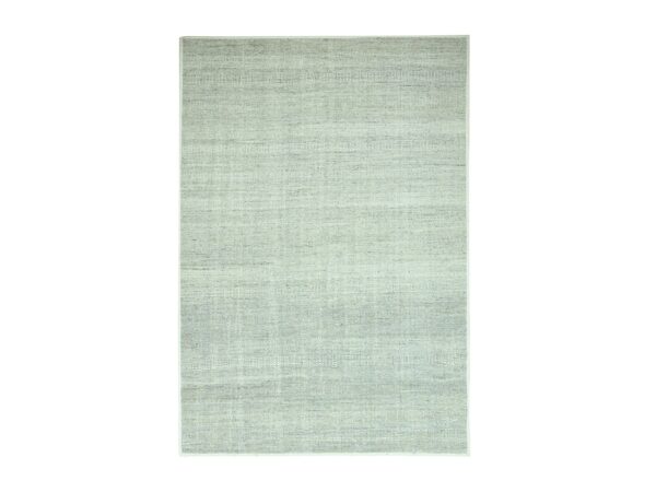 6'1"x9' Misty Gray, Natural Wool, Oxidized and Distressed Grass Design with Exposed Warps, Hand Knotted, Oriental Rug HR76736