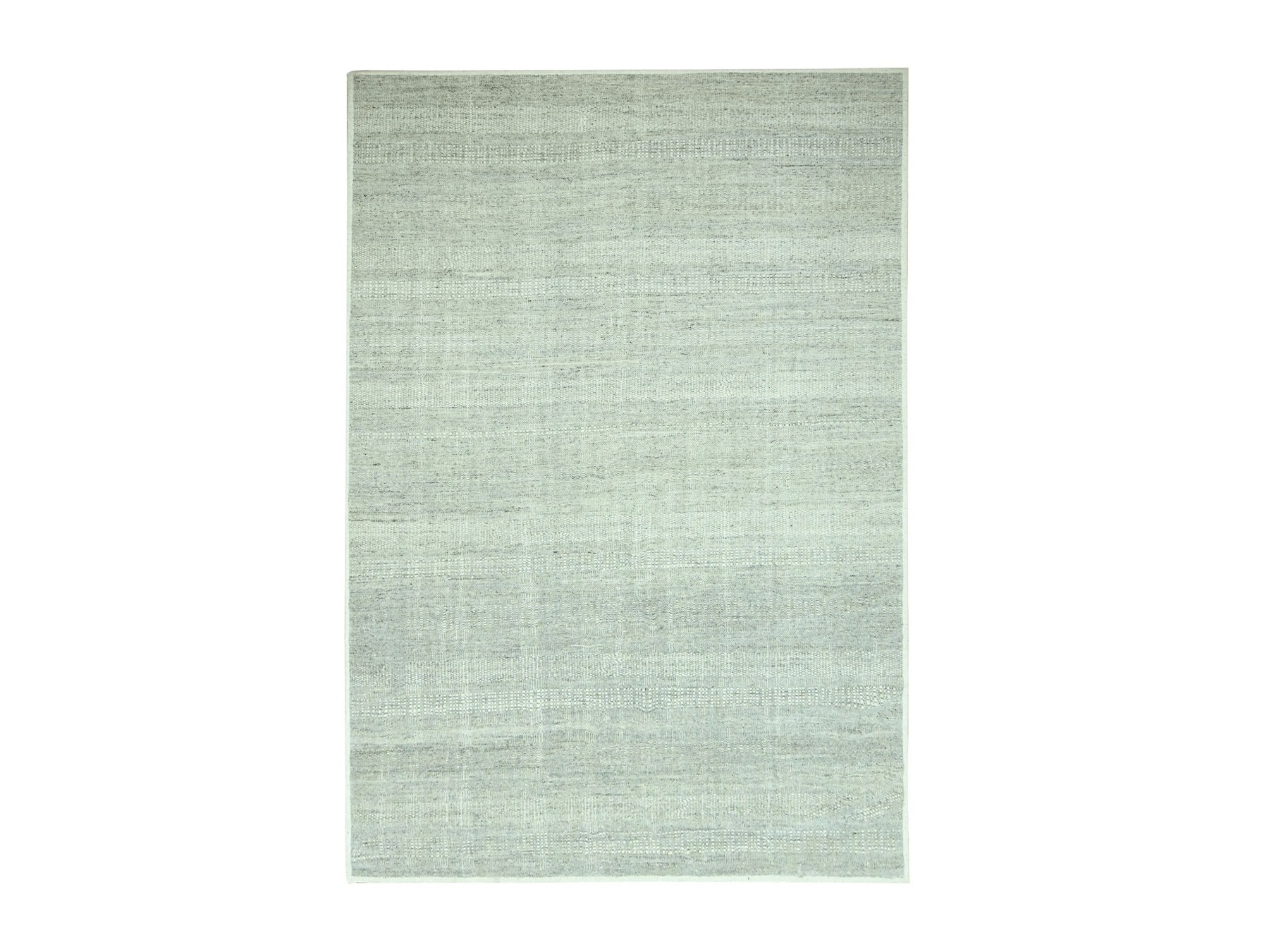 6'1"x9' Misty Gray, Natural Wool, Oxidized and Distressed Grass Design with Exposed Warps, Hand Knotted, Oriental Rug HR76736