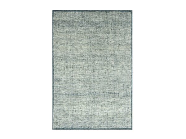 6'x9'1" Aegean Blue, Oxidized and Distressed Grass Design with Exposed Warps, 100% Wool, Hand Knotted, Oriental Rug HR76737