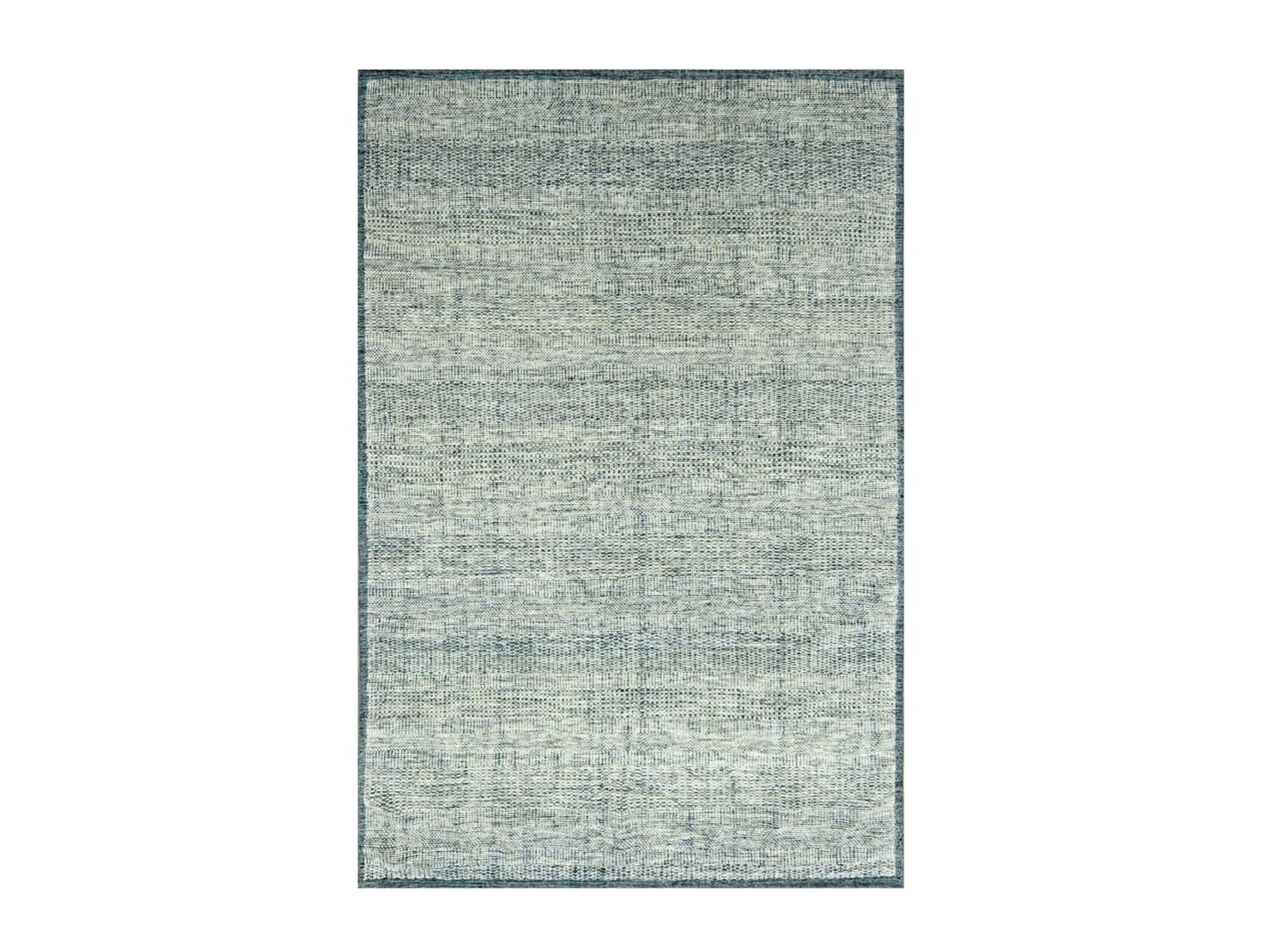 6'x9'1" Aegean Blue, Oxidized and Distressed Grass Design with Exposed Warps, 100% Wool, Hand Knotted, Oriental Rug HR76737