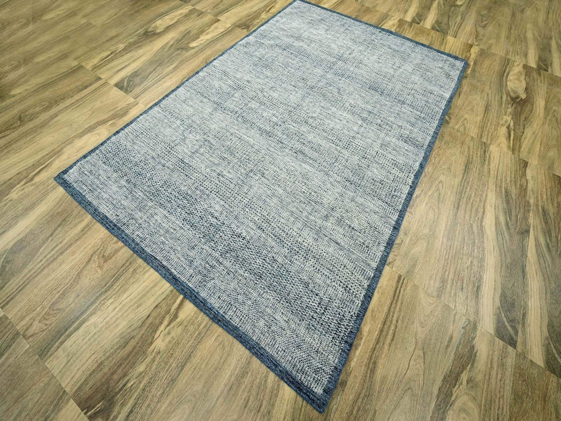 6'x9'1" Aegean Blue, Oxidized and Distressed Grass Design with Exposed Warps, 100% Wool, Hand Knotted, Oriental Rug HR76737 - Image 3