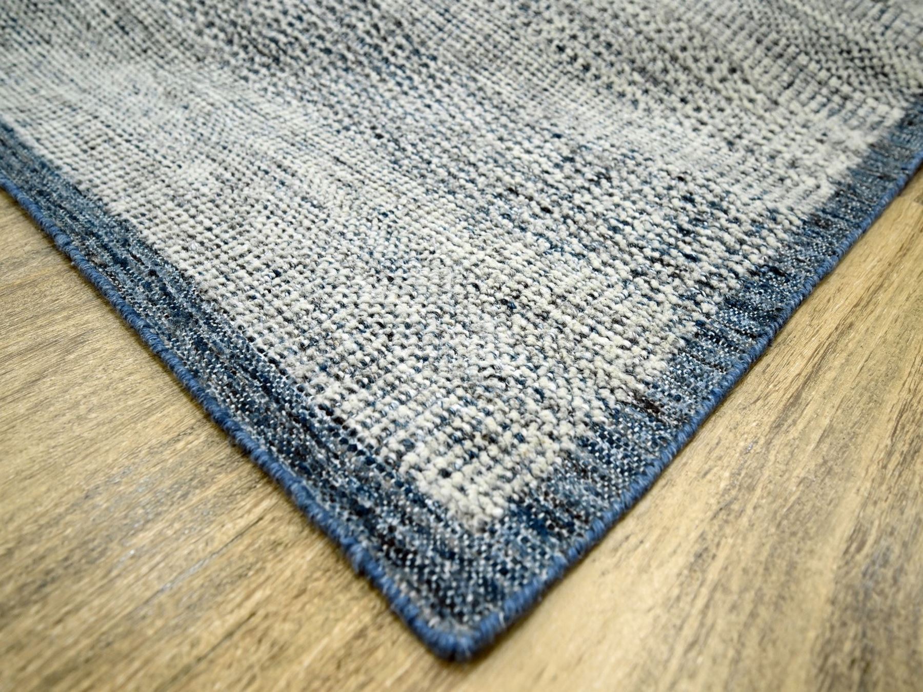 6'x9'1" Aegean Blue, Oxidized and Distressed Grass Design with Exposed Warps, 100% Wool, Hand Knotted, Oriental Rug HR76737 - Image 6