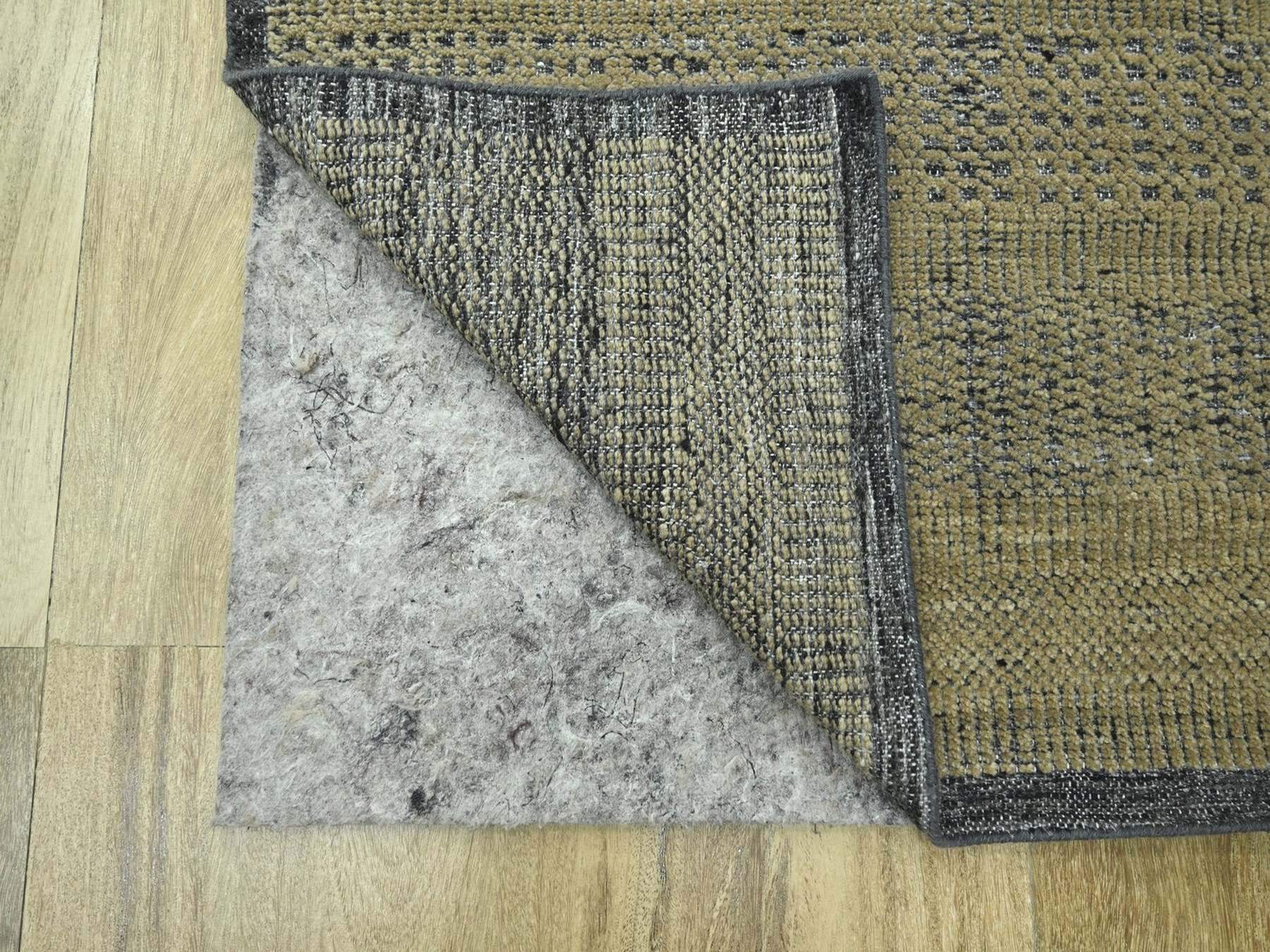 2'6"x11'10" Peanut Brown, 100% Wool, Hand Knotted, Oxidized and Distressed Grass Design with Exposed Warps, Runner, Oriental Rug HR76755 - Image 3