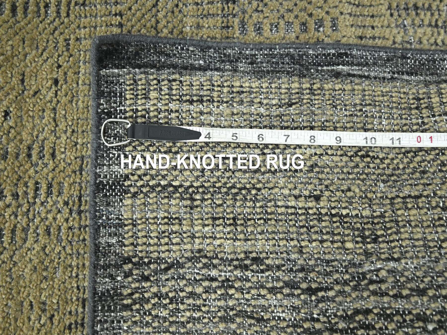 2'6"x11'10" Peanut Brown, 100% Wool, Hand Knotted, Oxidized and Distressed Grass Design with Exposed Warps, Runner, Oriental Rug HR76755 - Image 6