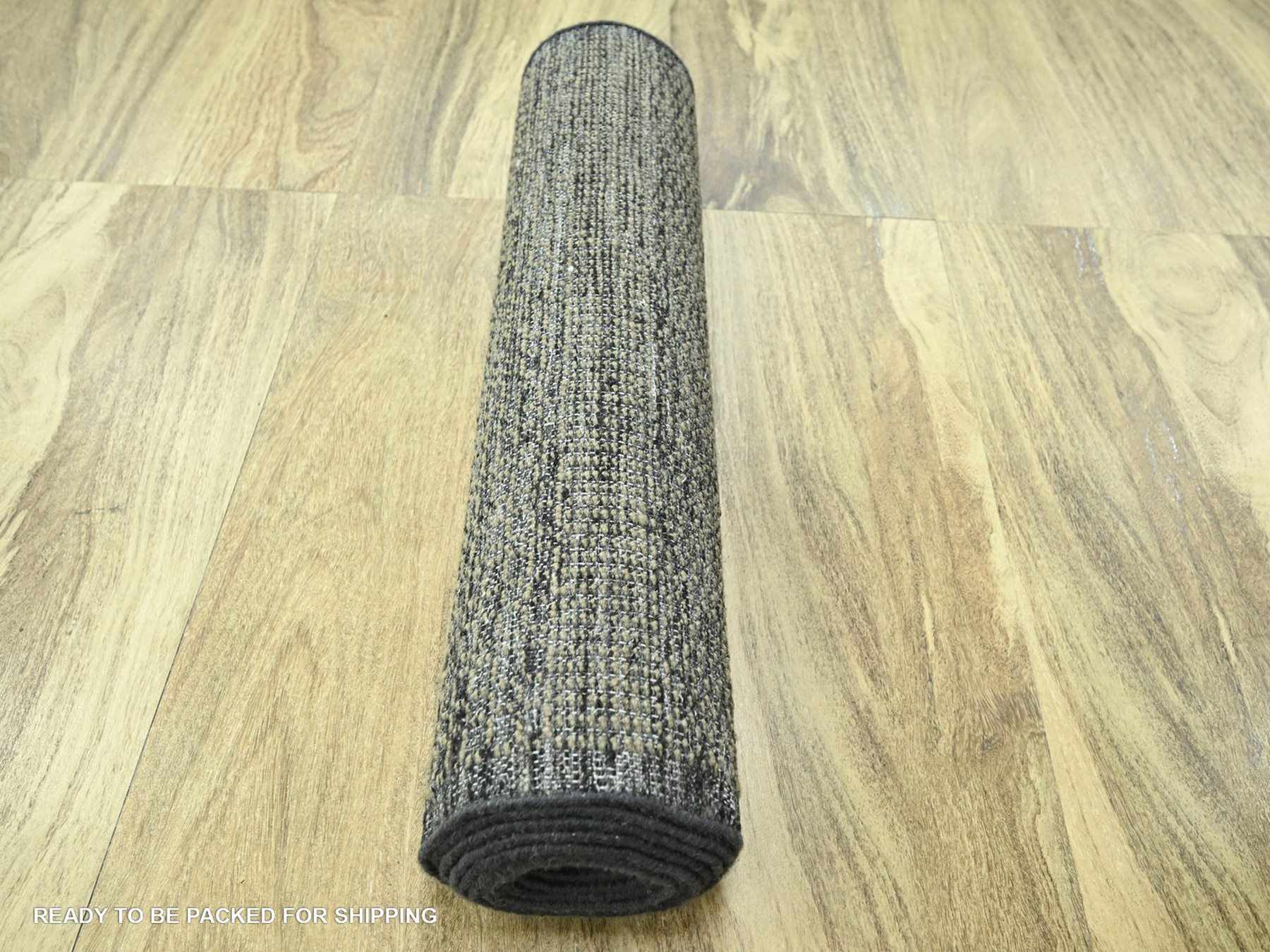 2'6"x11'10" Peanut Brown, 100% Wool, Hand Knotted, Oxidized and Distressed Grass Design with Exposed Warps, Runner, Oriental Rug HR76755 - Image 7