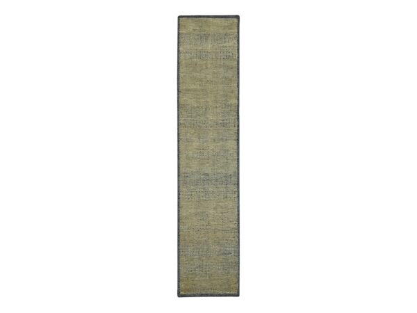 2'6"x10' Honey Brown, 100% Wool, Oxidized and Distressed Grass Design with Exposed Warps, Hand Knotted, Runner, Oriental Rug HR76756