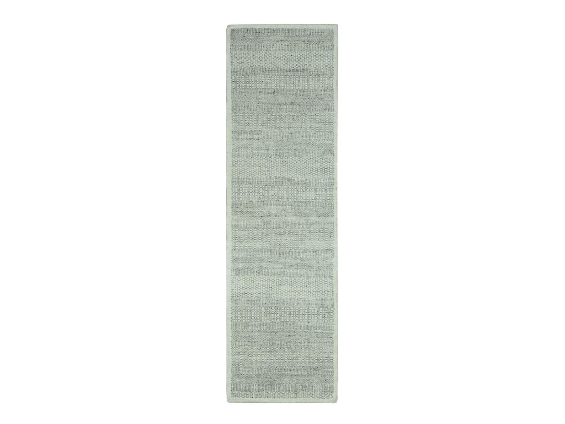 2'6"x8'1" Misty Gray, Hand Knotted, 100% Wool, Oxidized and Distressed Grass Design with Exposed Warps, Runner, Oriental Rug HR76757