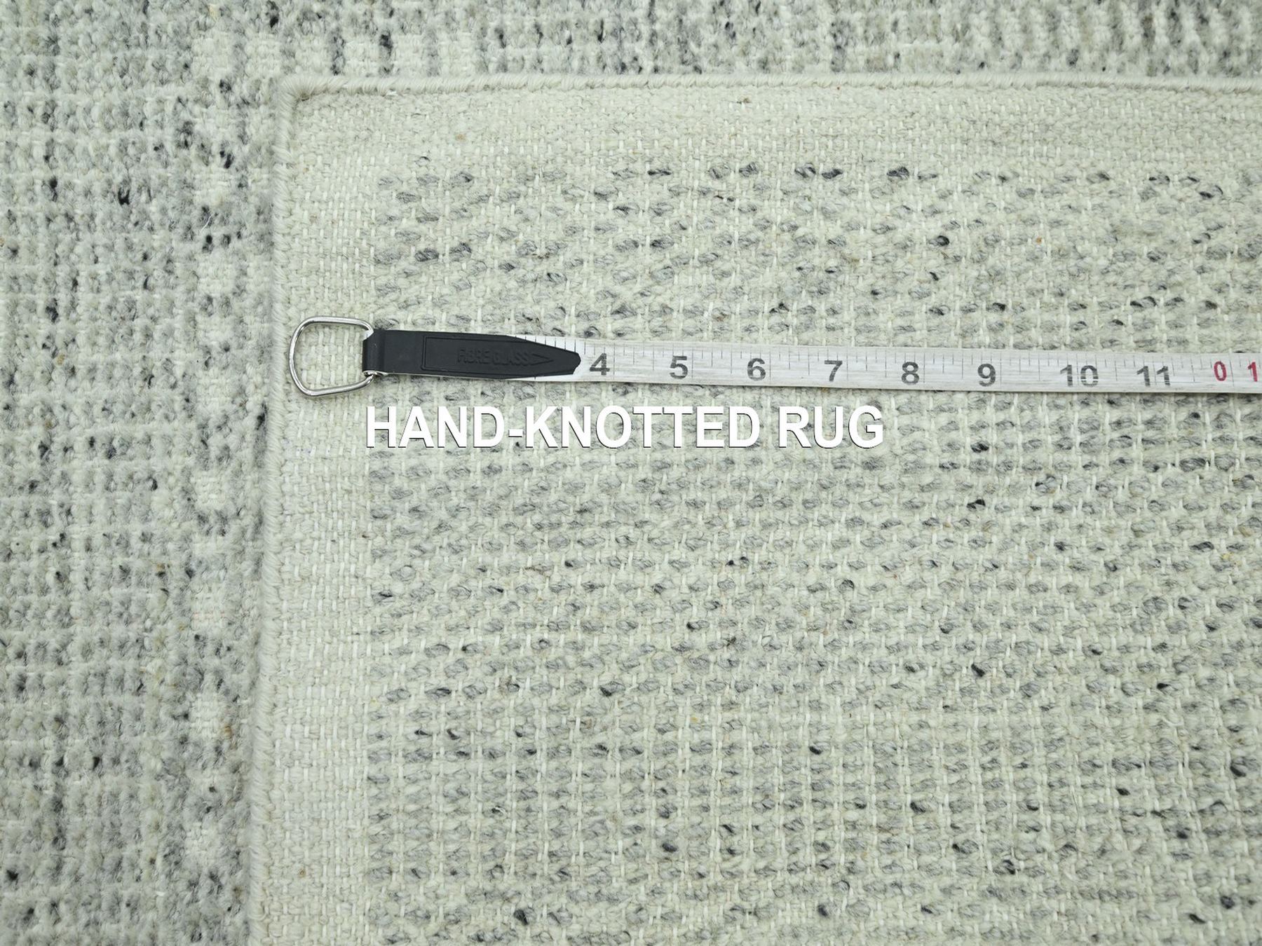2'6"x8'1" Misty Gray, Hand Knotted, 100% Wool, Oxidized and Distressed Grass Design with Exposed Warps, Runner, Oriental Rug HR76757 - Image 6
